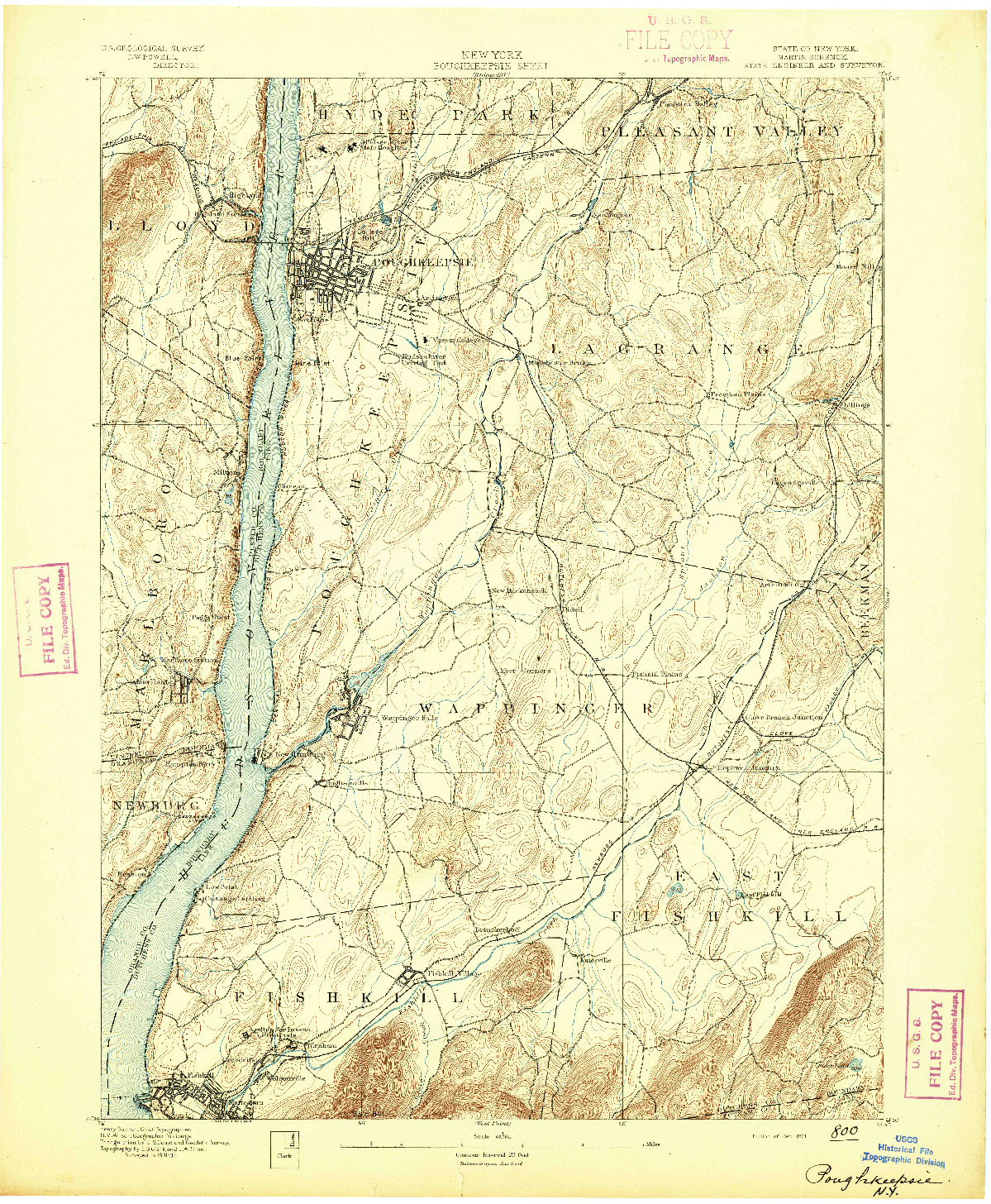 USGS 1:62500-SCALE QUADRANGLE FOR POUGHKEEPSIE, NY 1893