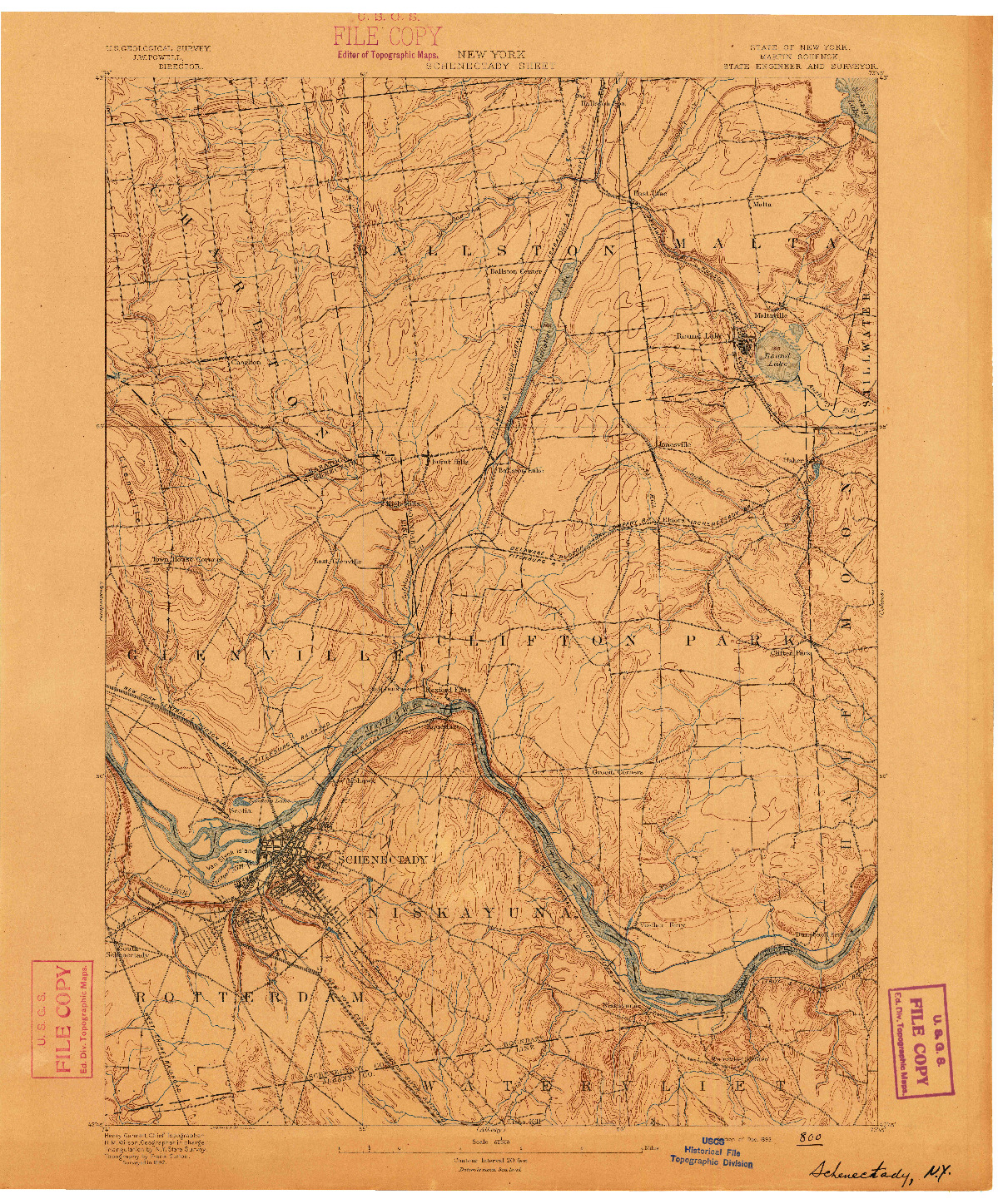 USGS 1:62500-SCALE QUADRANGLE FOR SCHENECTADY, NY 1893