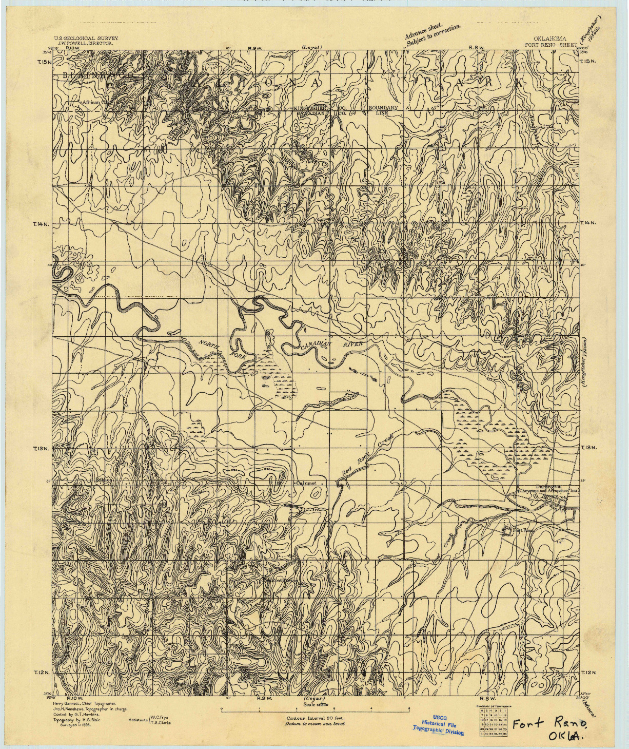 USGS 1:62500-SCALE QUADRANGLE FOR FORT RENO, OK 1893