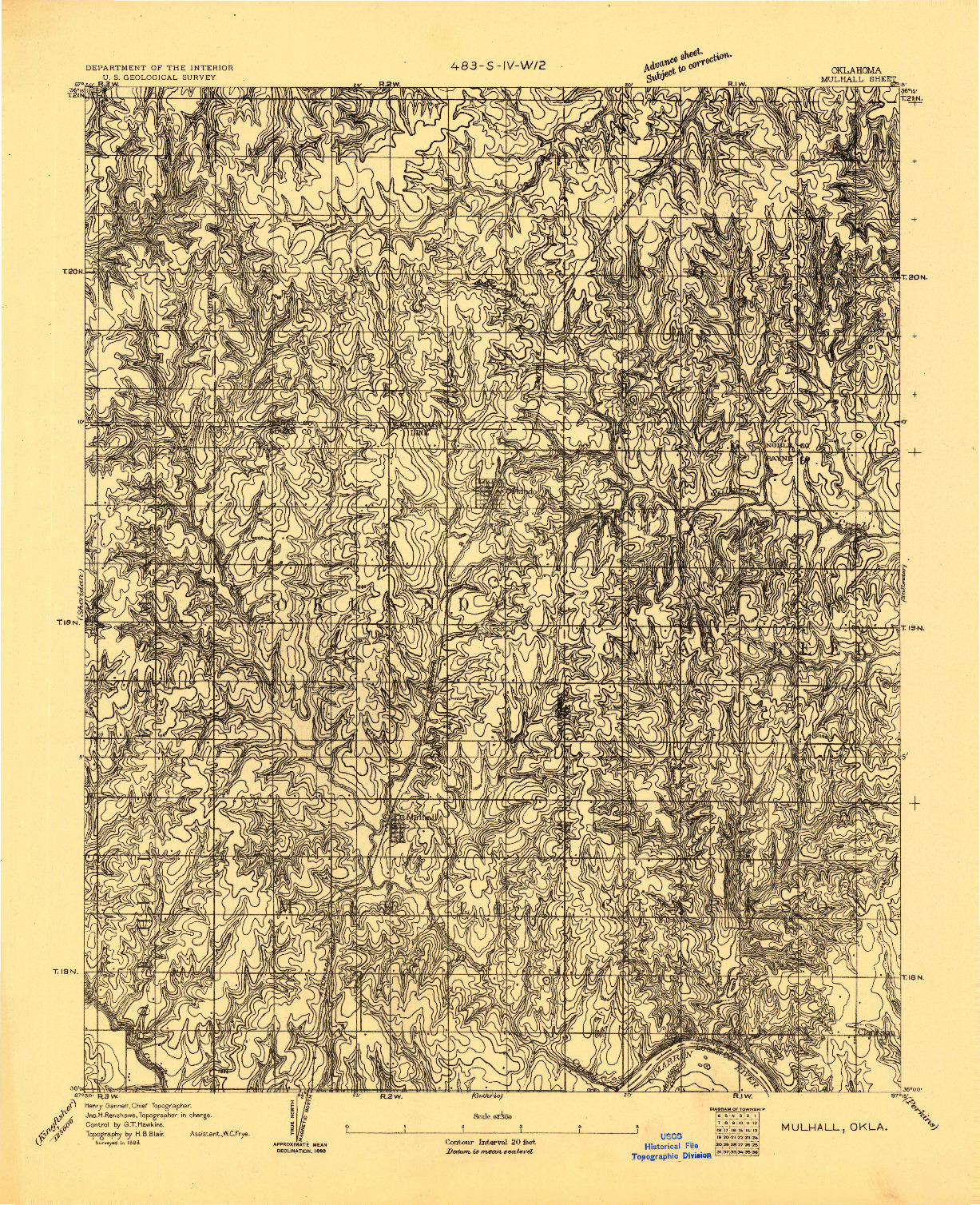 USGS 1:62500-SCALE QUADRANGLE FOR MULHALL, OK 1893