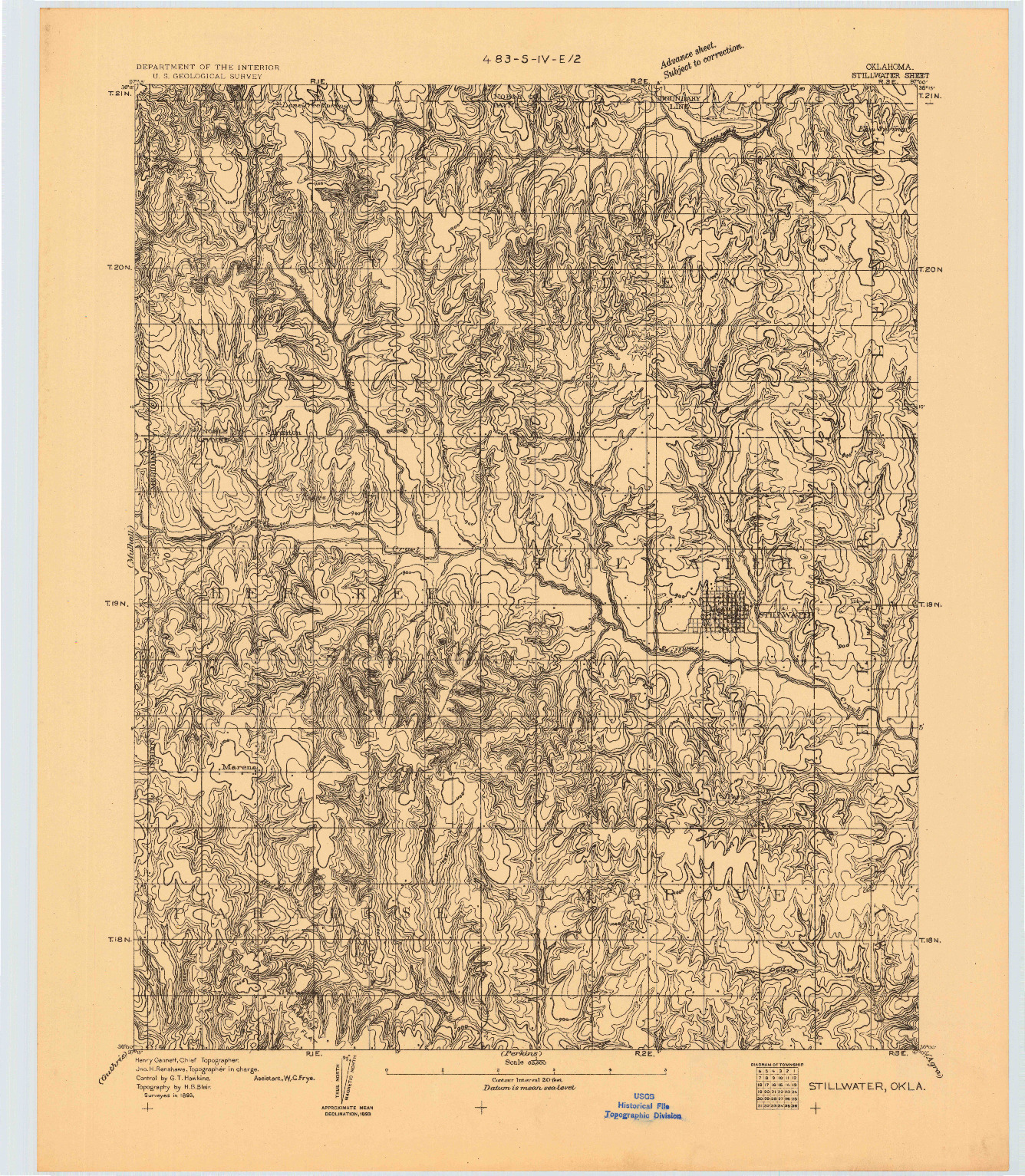USGS 1:62500-SCALE QUADRANGLE FOR STILLWATER, OK 1893