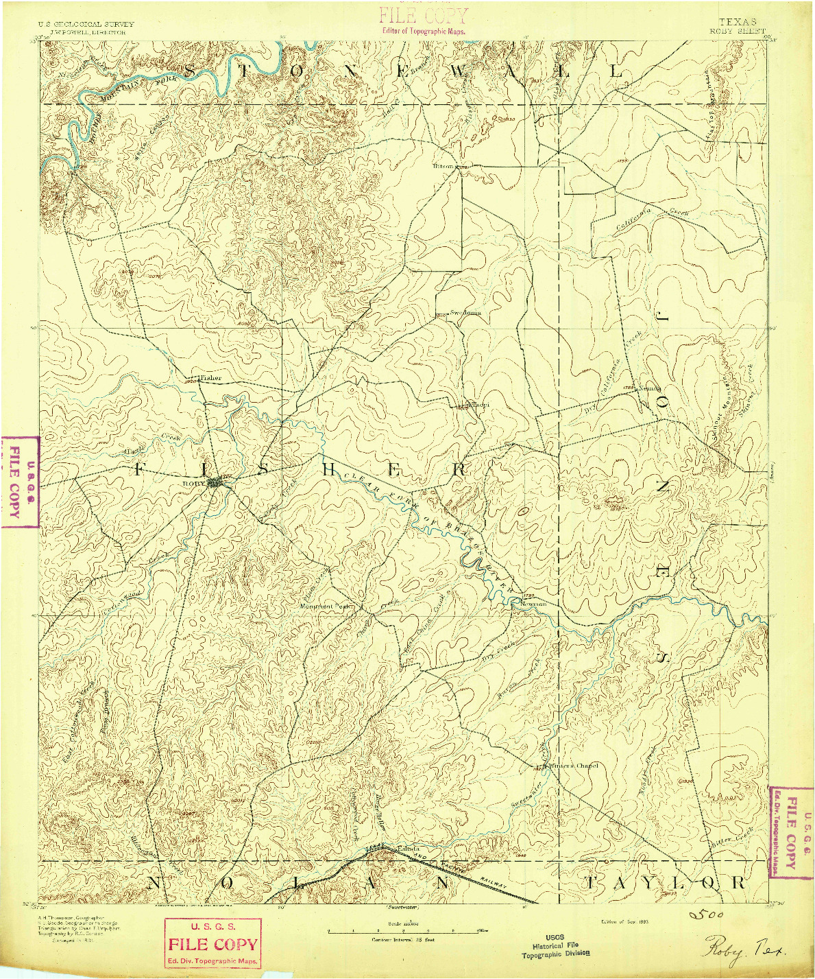 USGS 1:125000-SCALE QUADRANGLE FOR ROBY, TX 1893