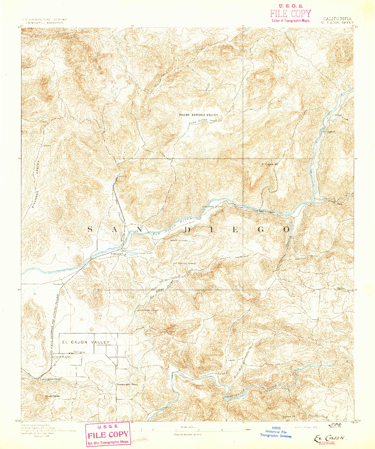 USGS 1:62500-SCALE QUADRANGLE FOR EL CAJON, CA 1893