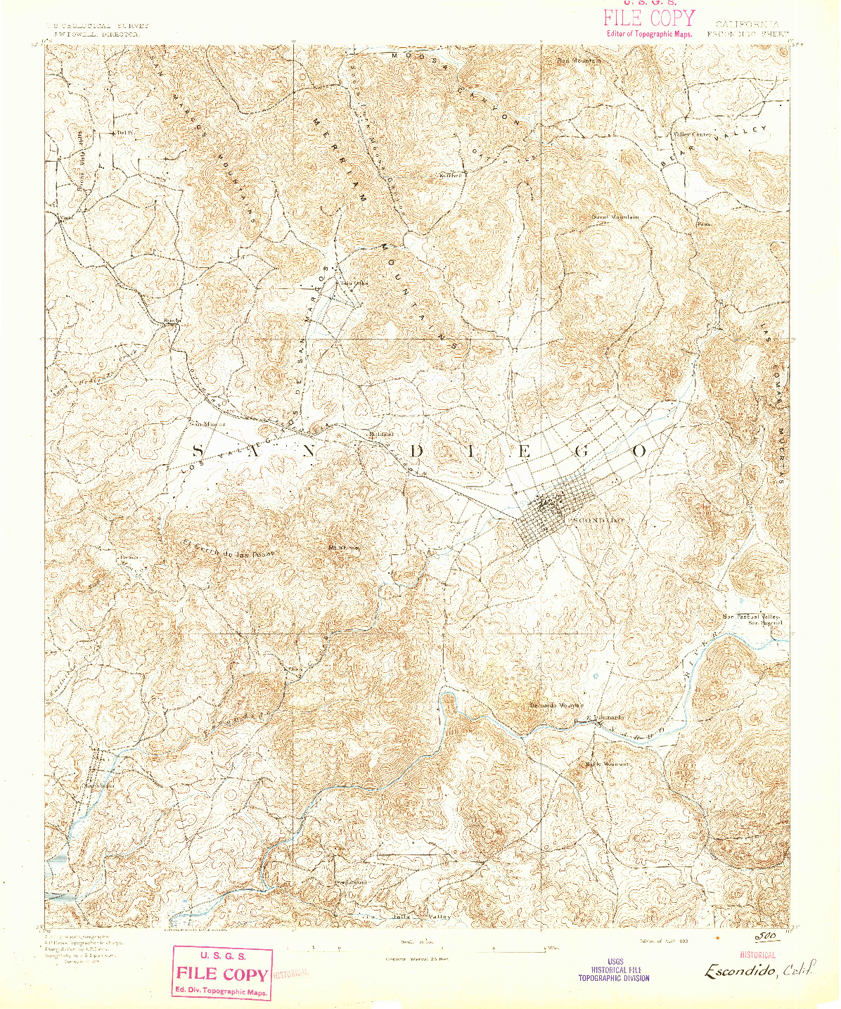 USGS 1:62500-SCALE QUADRANGLE FOR ESCONDIDO, CA 1893