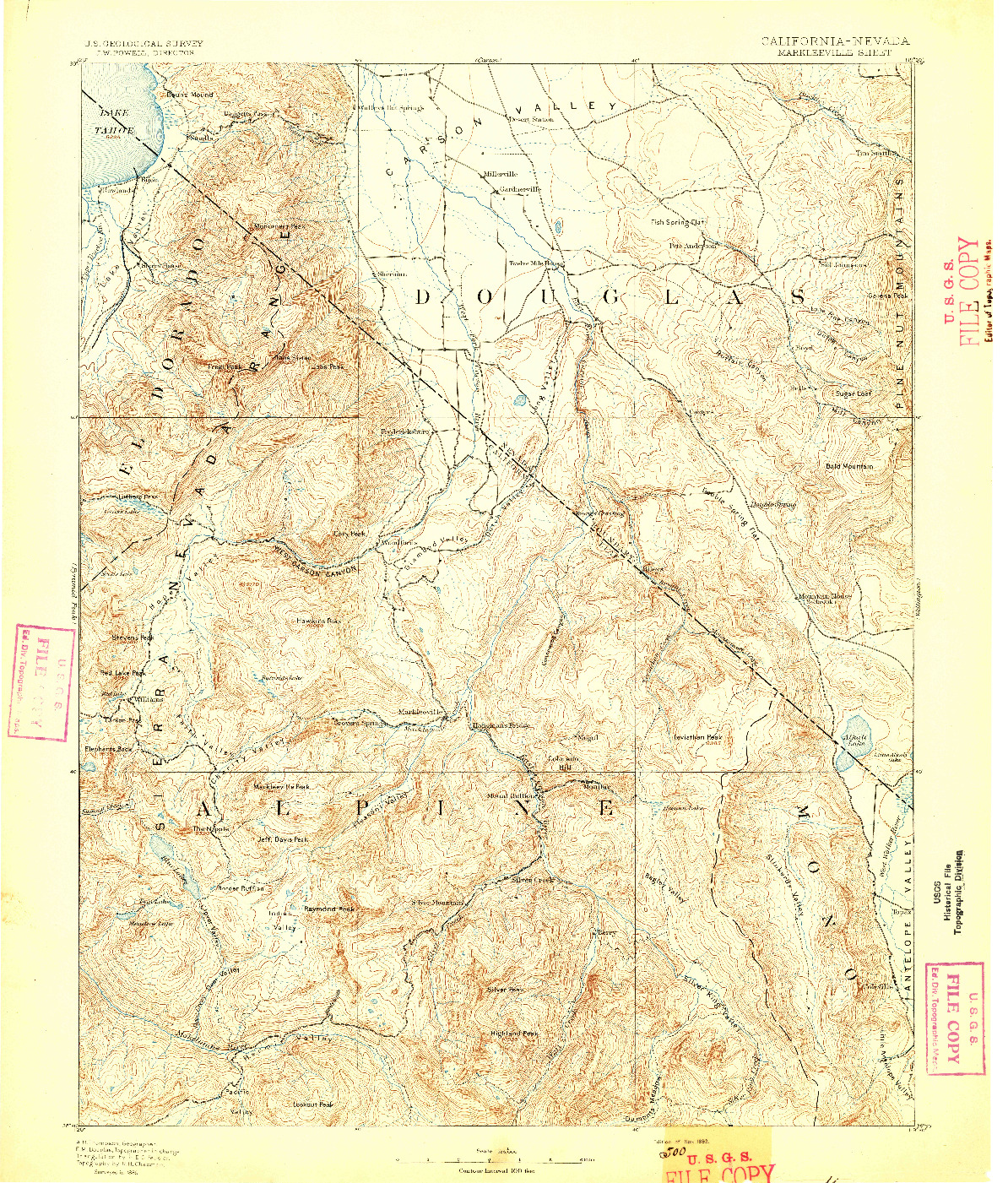 USGS 1:125000-SCALE QUADRANGLE FOR MARKLEEVILLE, CA 1893