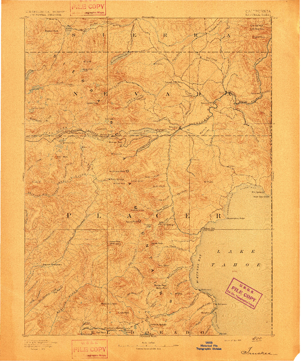 USGS 1:125000-SCALE QUADRANGLE FOR TRUCKEE, CA 1893