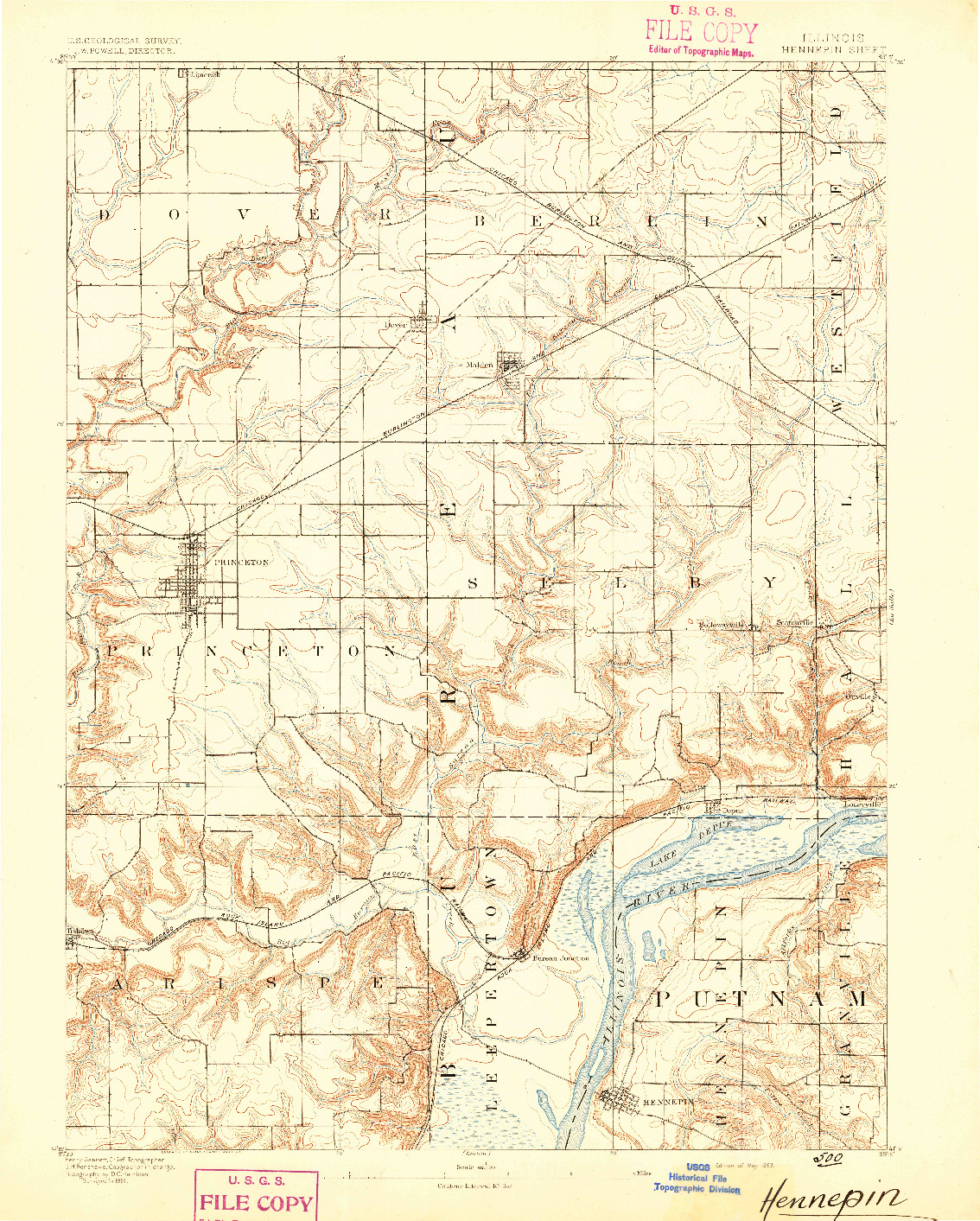 USGS 1:62500-SCALE QUADRANGLE FOR HENNEPIN, IL 1893