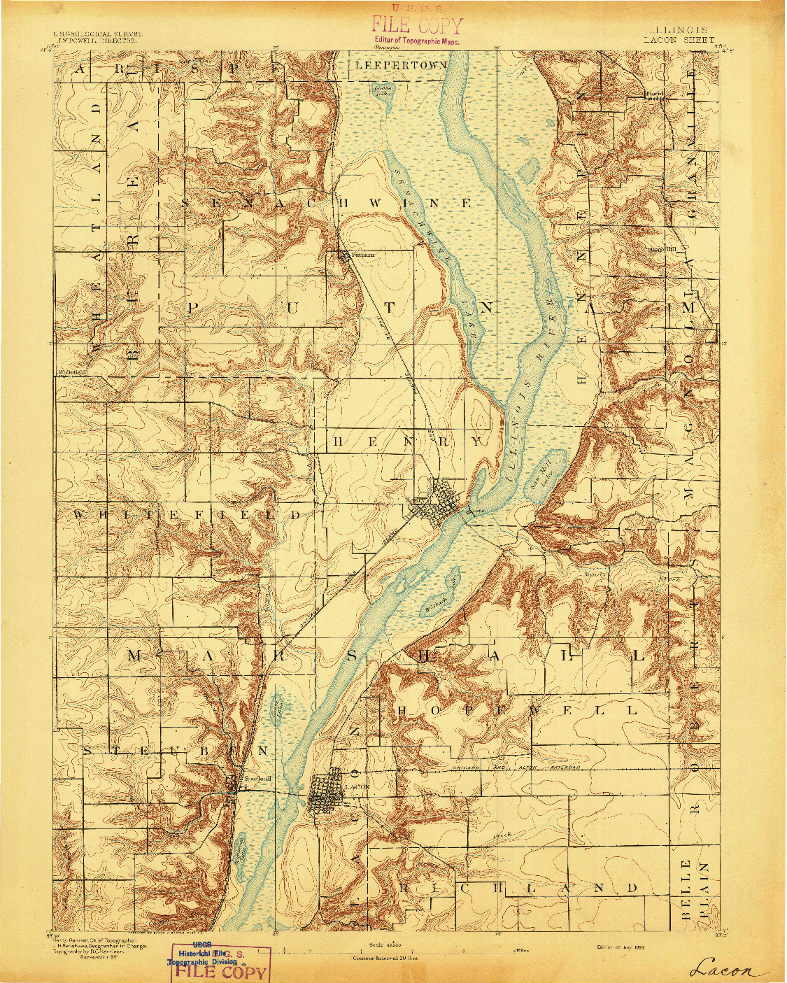 USGS 1:62500-SCALE QUADRANGLE FOR LACON, IL 1893