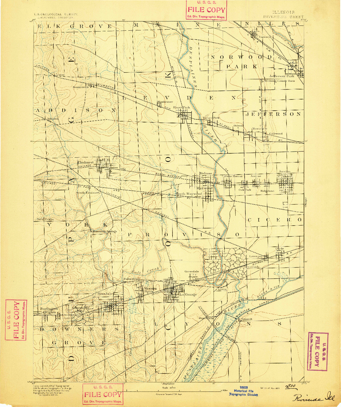 USGS 1:62500-SCALE QUADRANGLE FOR RIVERSIDE, IL 1893