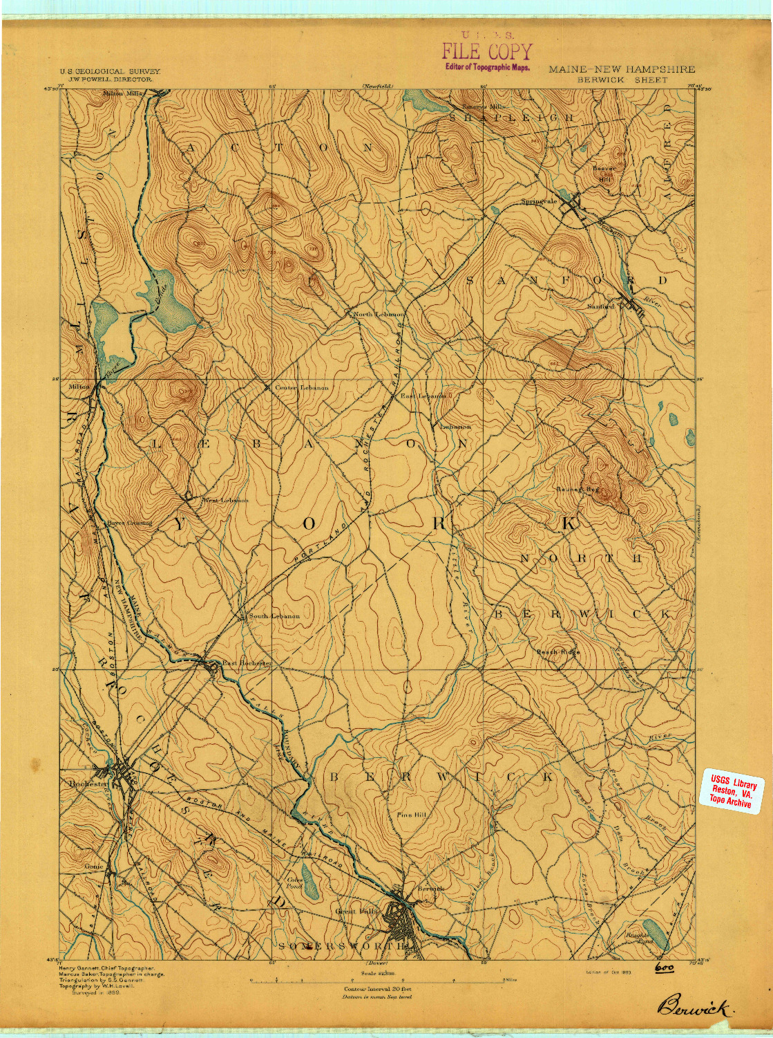 USGS 1:62500-SCALE QUADRANGLE FOR BERWICK, ME 1893