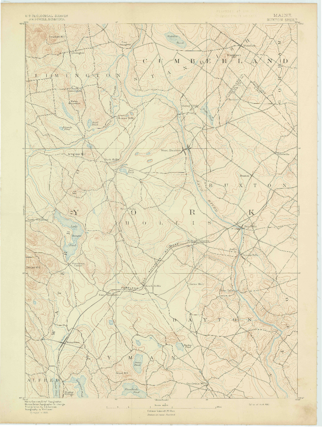 USGS 1:62500-SCALE QUADRANGLE FOR BUXTON, ME 1893