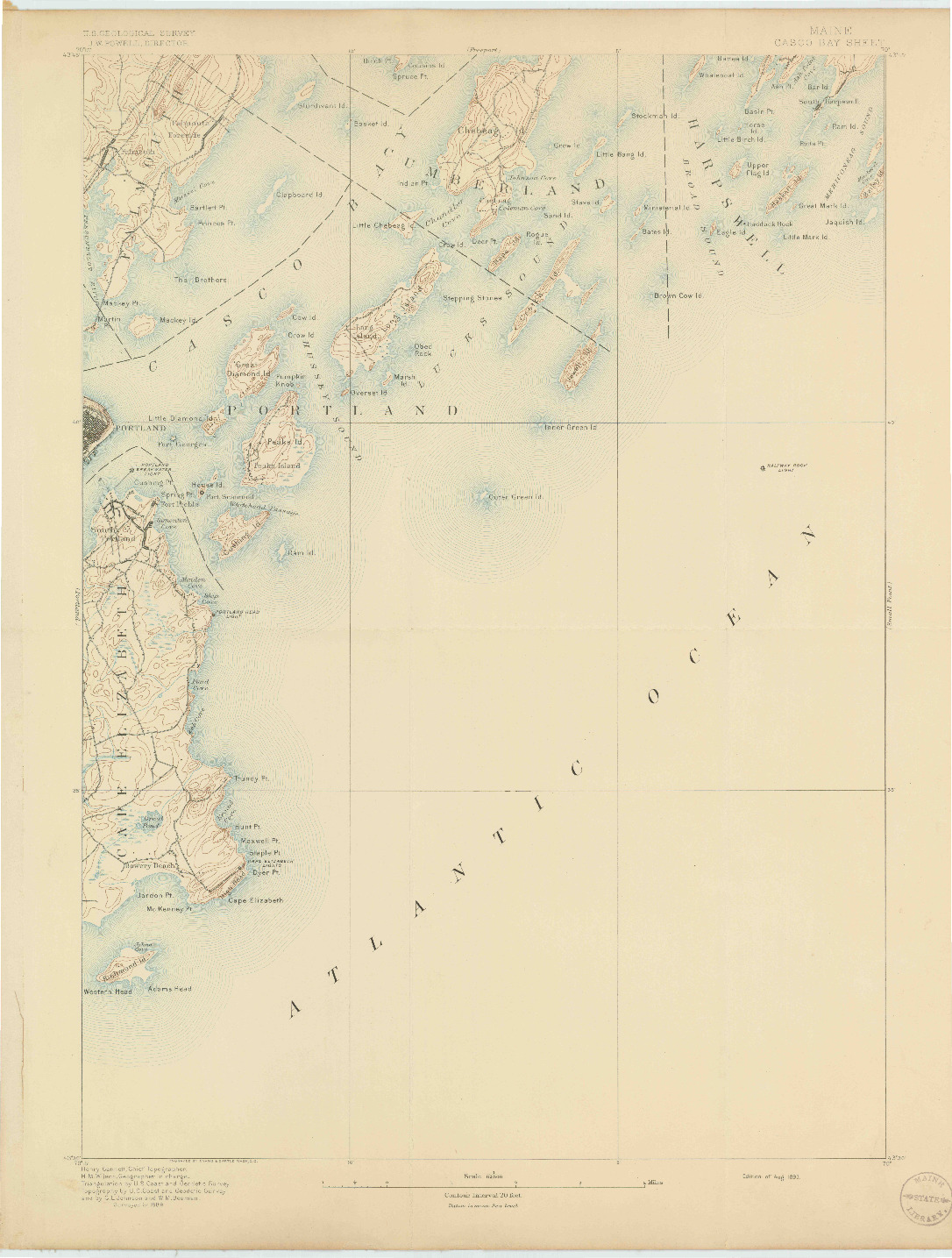 USGS 1:62500-SCALE QUADRANGLE FOR CASCO BAY, ME 1893