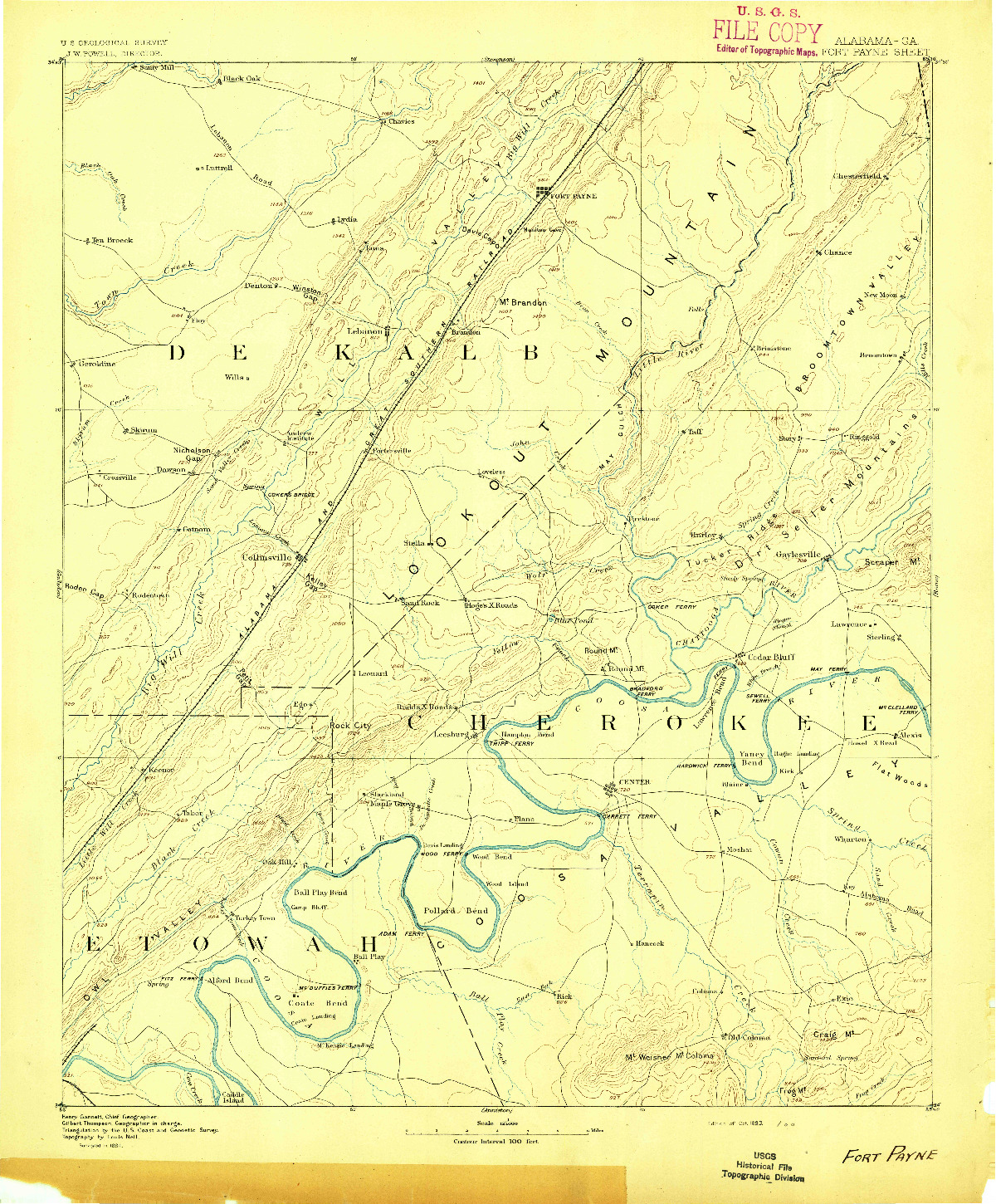 USGS 1:125000-SCALE QUADRANGLE FOR FORT PAYNE, AL 1893