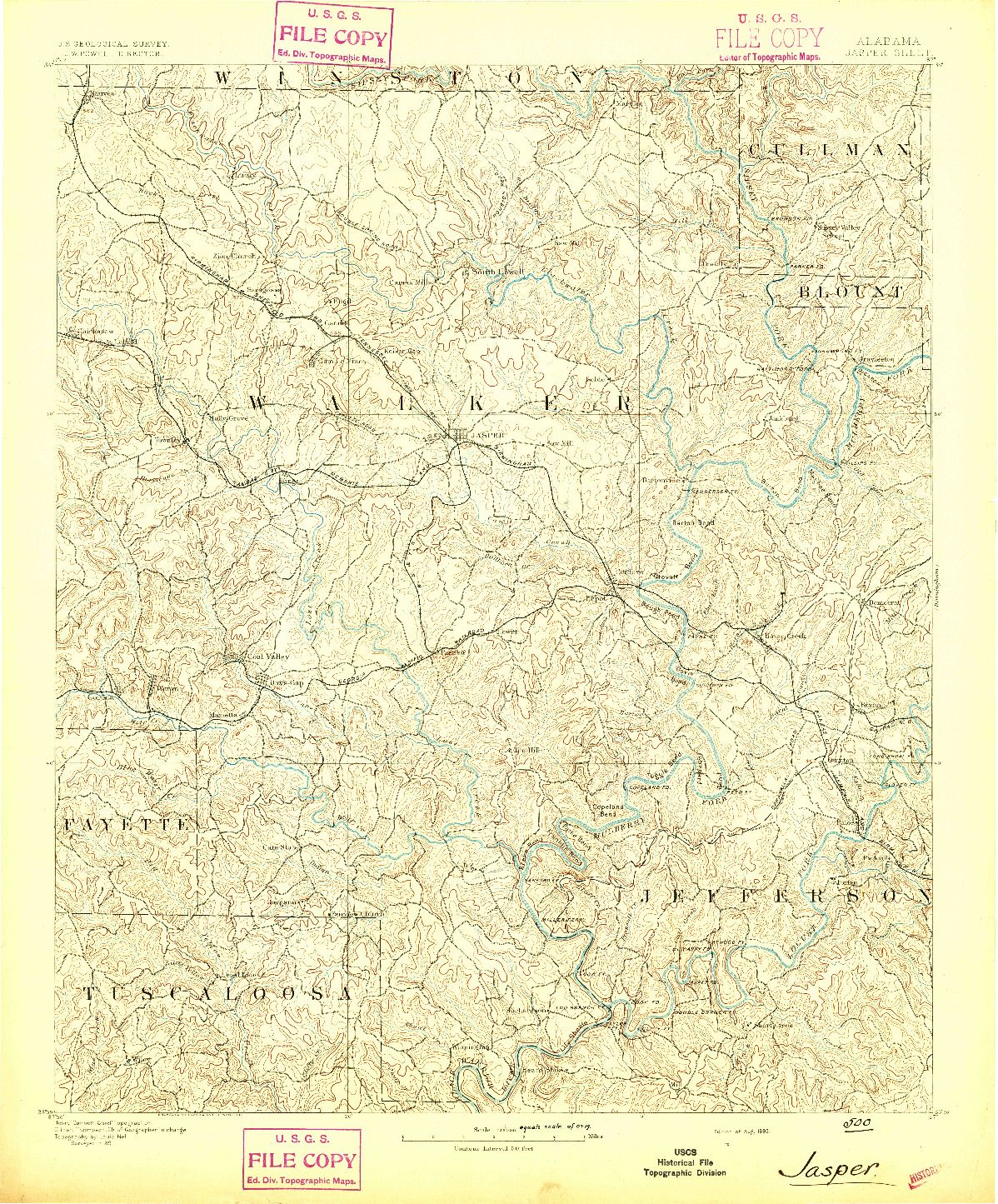 USGS 1:125000-SCALE QUADRANGLE FOR JASPER, AL 1893