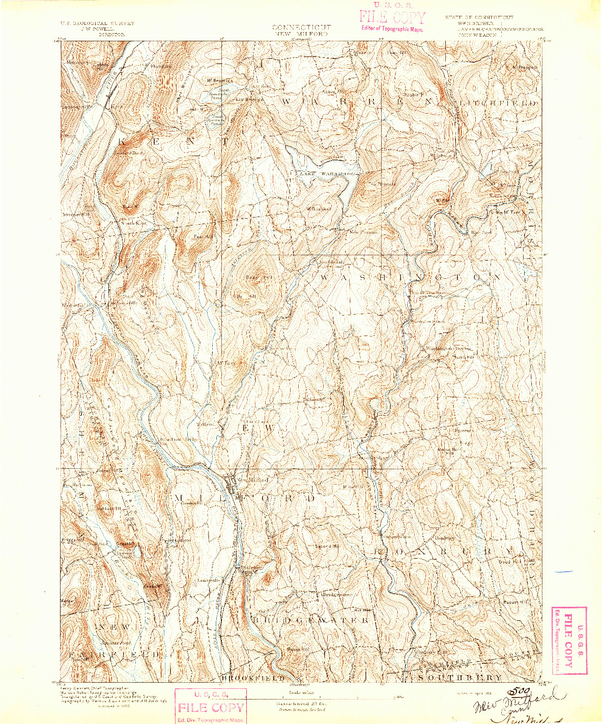 USGS 1:62500-SCALE QUADRANGLE FOR NEW MILFORD, CT 1893
