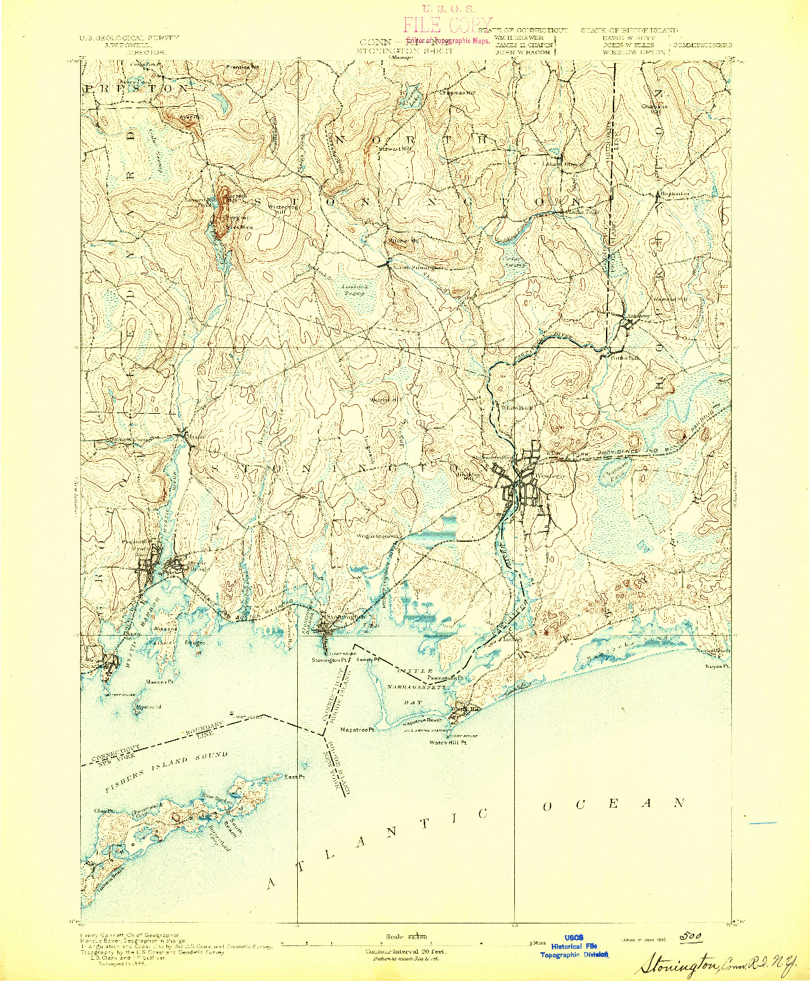 USGS 1:62500-SCALE QUADRANGLE FOR STONINGTON, CT 1893