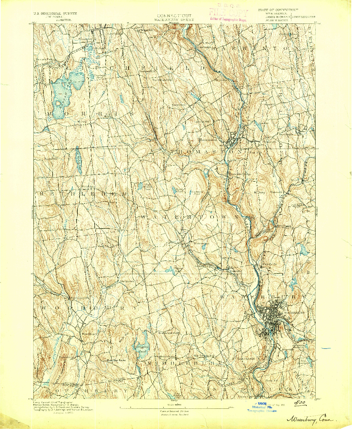 USGS 1:62500-SCALE QUADRANGLE FOR WATERBURY, CT 1893