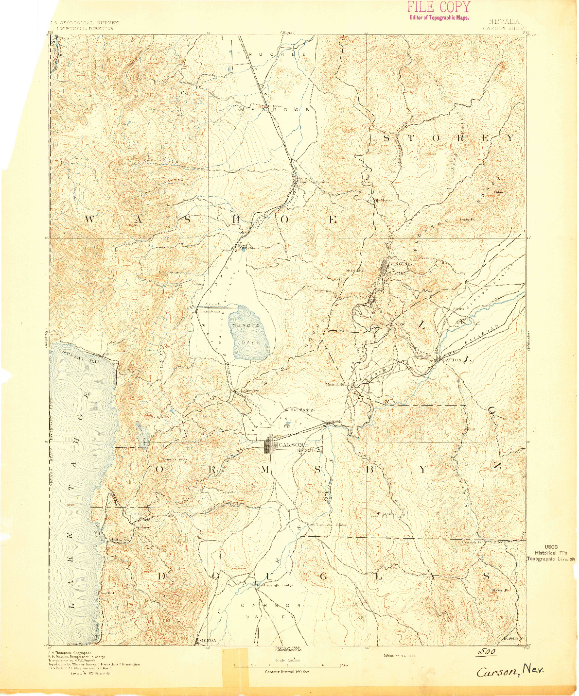 USGS 1:125000-SCALE QUADRANGLE FOR CARSON, NV 1893