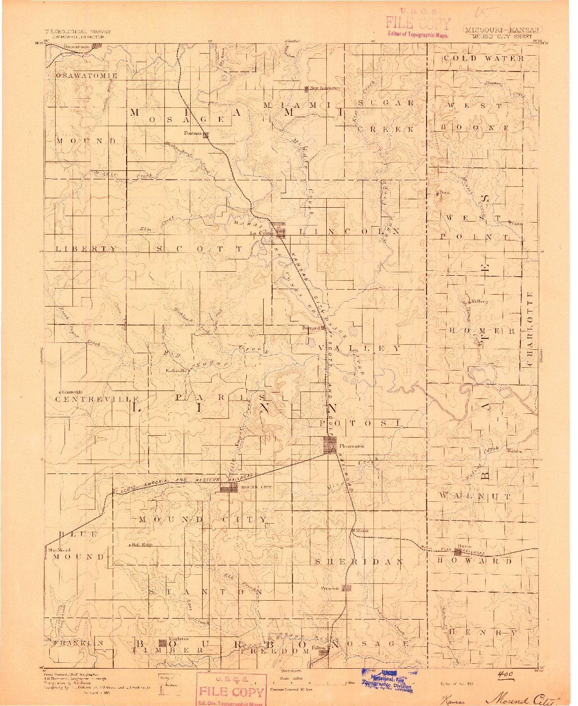 USGS 1:125000-SCALE QUADRANGLE FOR MOUND CITY, MO 1893