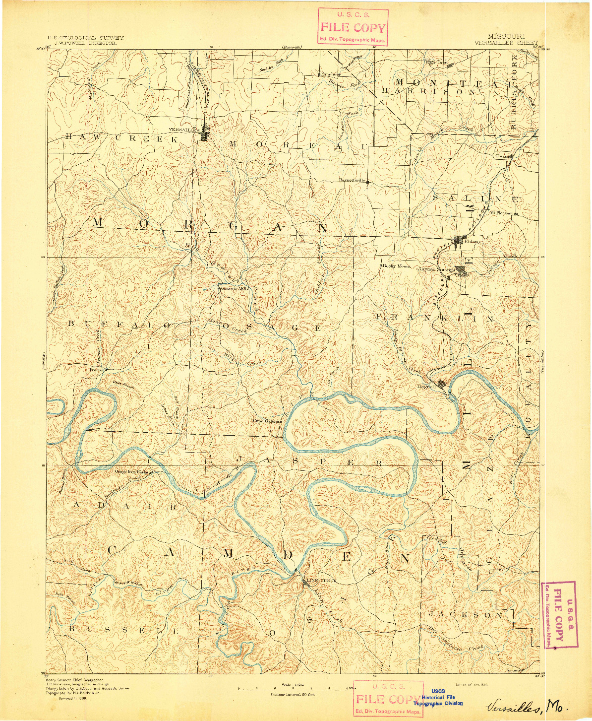 USGS 1:125000-SCALE QUADRANGLE FOR VERSAILLES, MO 1893