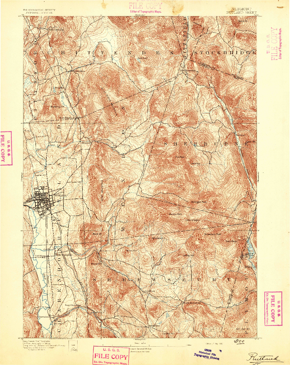 USGS 1:62500-SCALE QUADRANGLE FOR RUTLAND, VT 1893