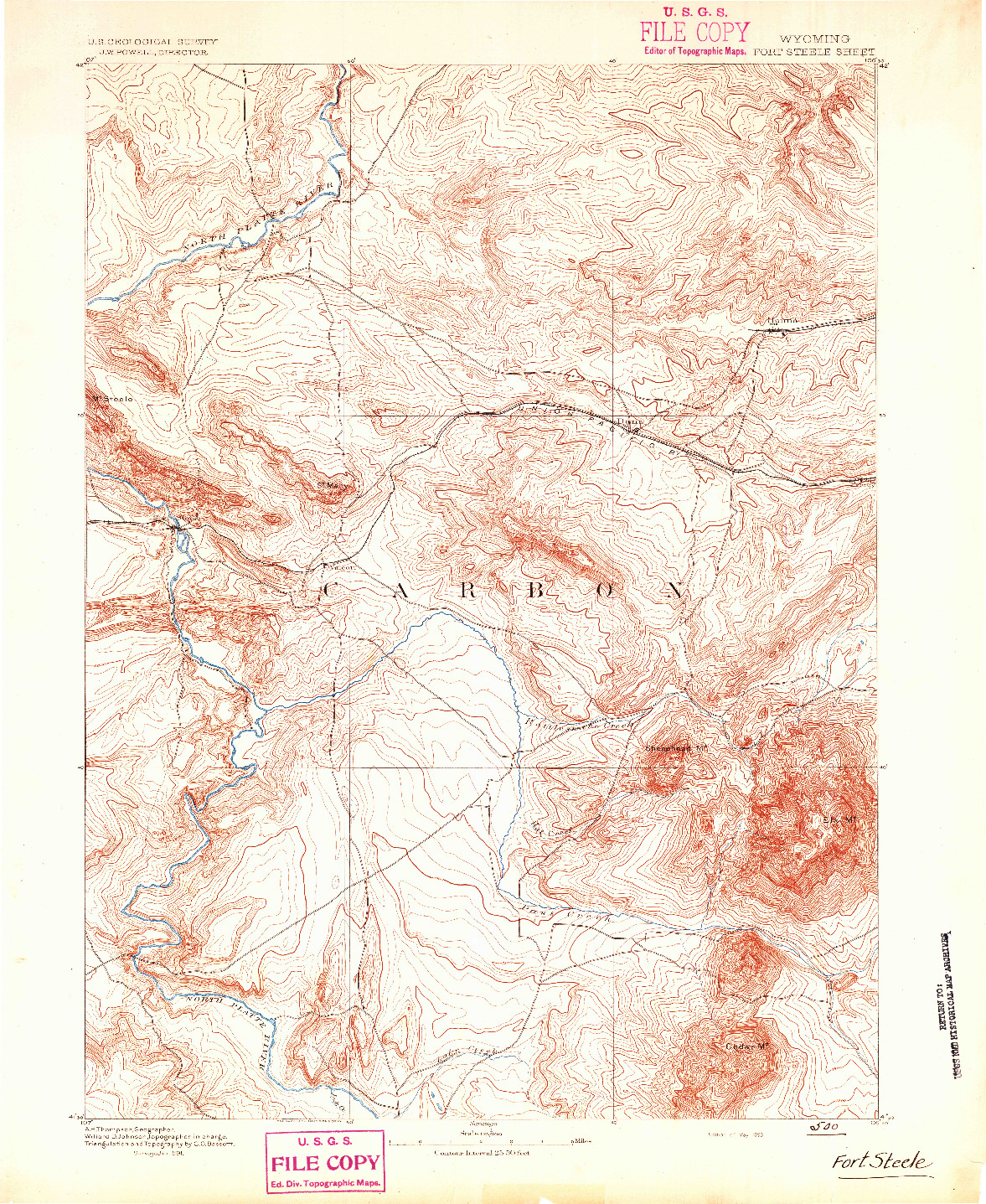 USGS 1:125000-SCALE QUADRANGLE FOR FORT STEELE, WY 1893