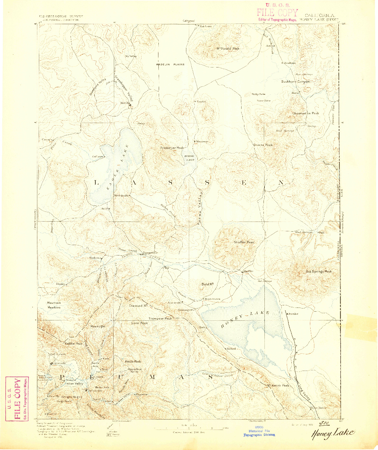 USGS 1:250000-SCALE QUADRANGLE FOR HONEY LAKE, CA 1893