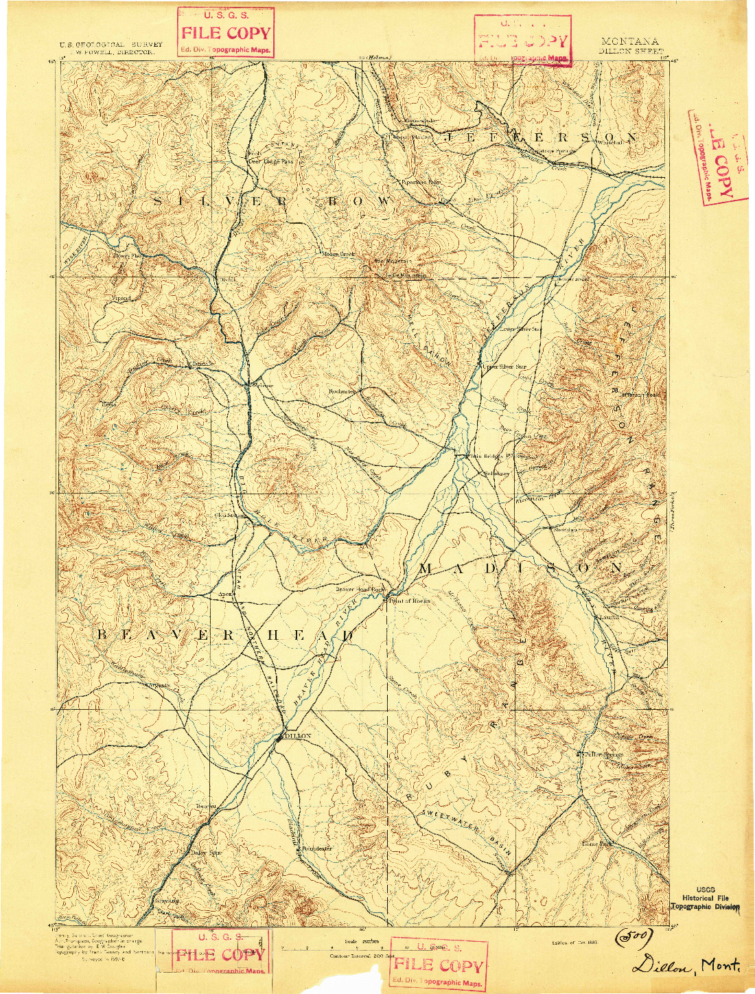 USGS 1:250000-SCALE QUADRANGLE FOR DILLON, MT 1893