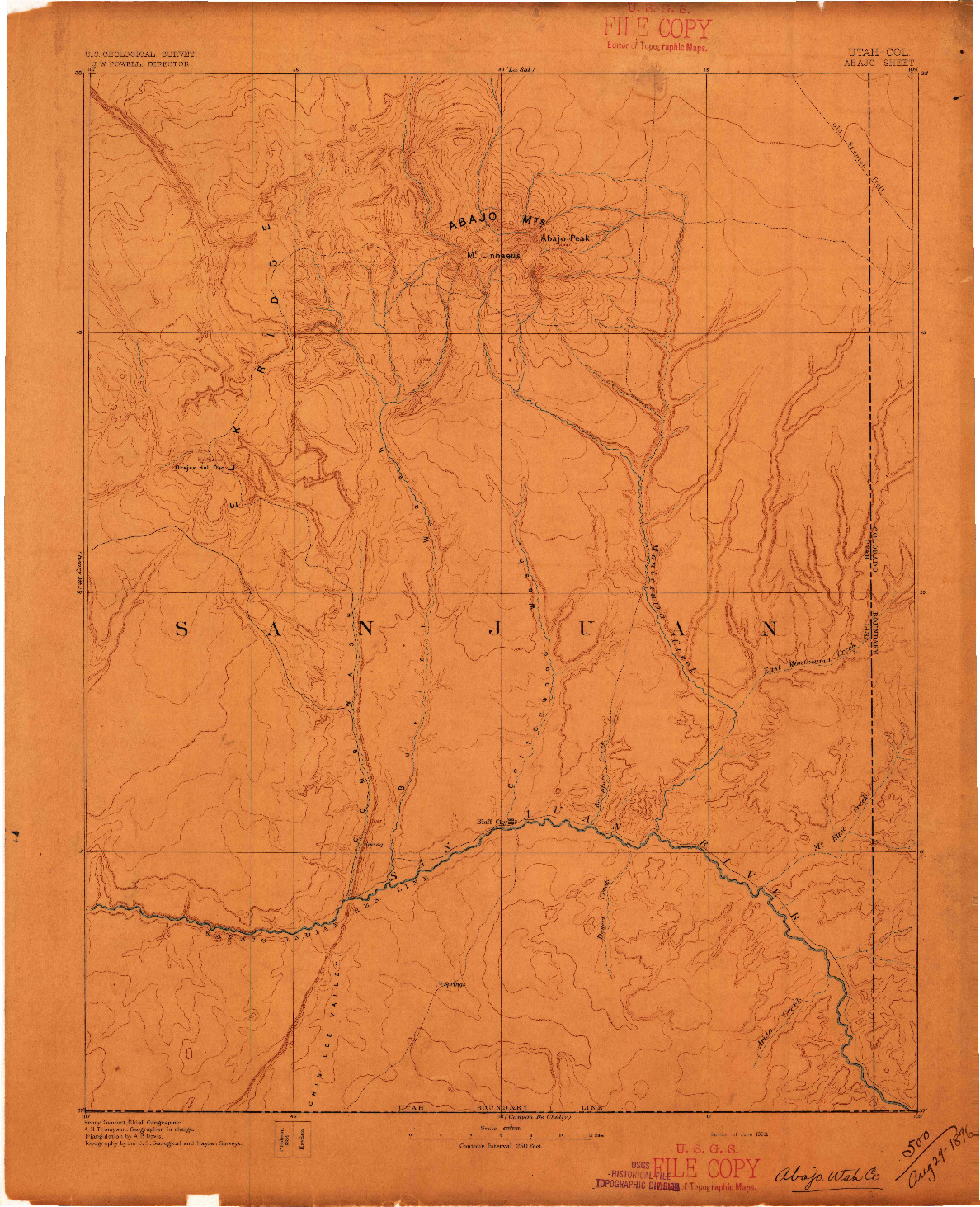 USGS 1:250000-SCALE QUADRANGLE FOR ABAJO, UT 1893