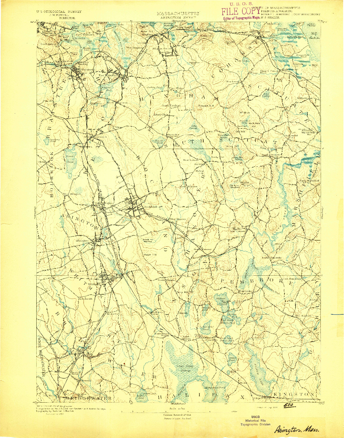 USGS 1:62500-SCALE QUADRANGLE FOR ABINGTON, MA 1893