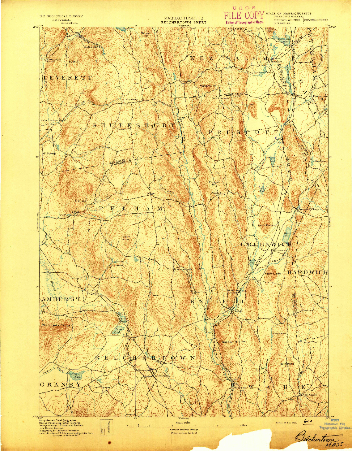 USGS 1:62500-SCALE QUADRANGLE FOR BELCHERTOWN, MA 1893