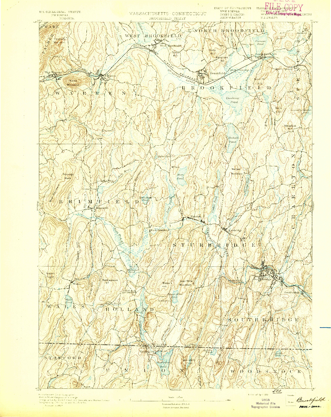 USGS 1:62500-SCALE QUADRANGLE FOR BROOKFIELD, MA 1893