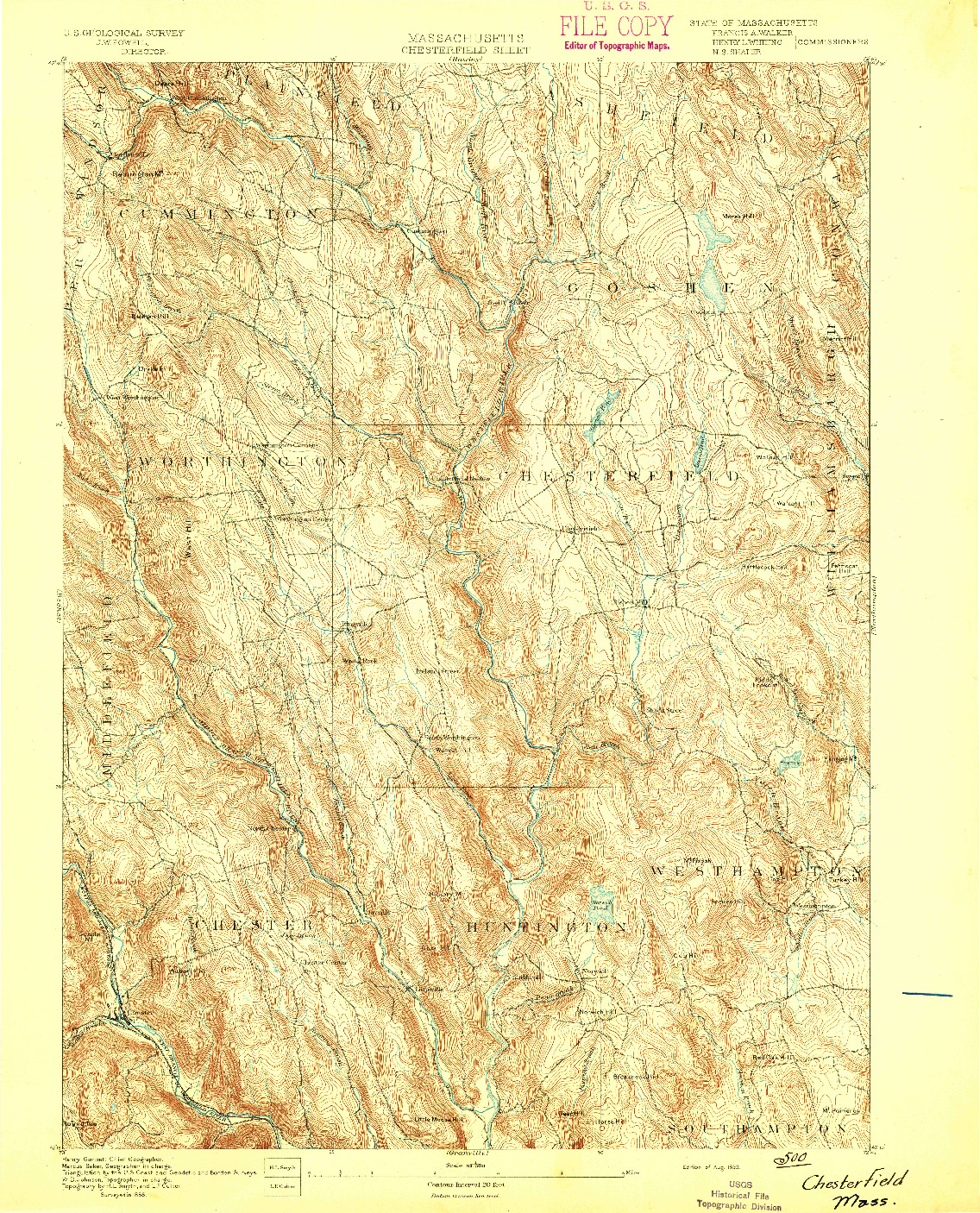 USGS 1:62500-SCALE QUADRANGLE FOR CHESTERFIELD, MA 1893