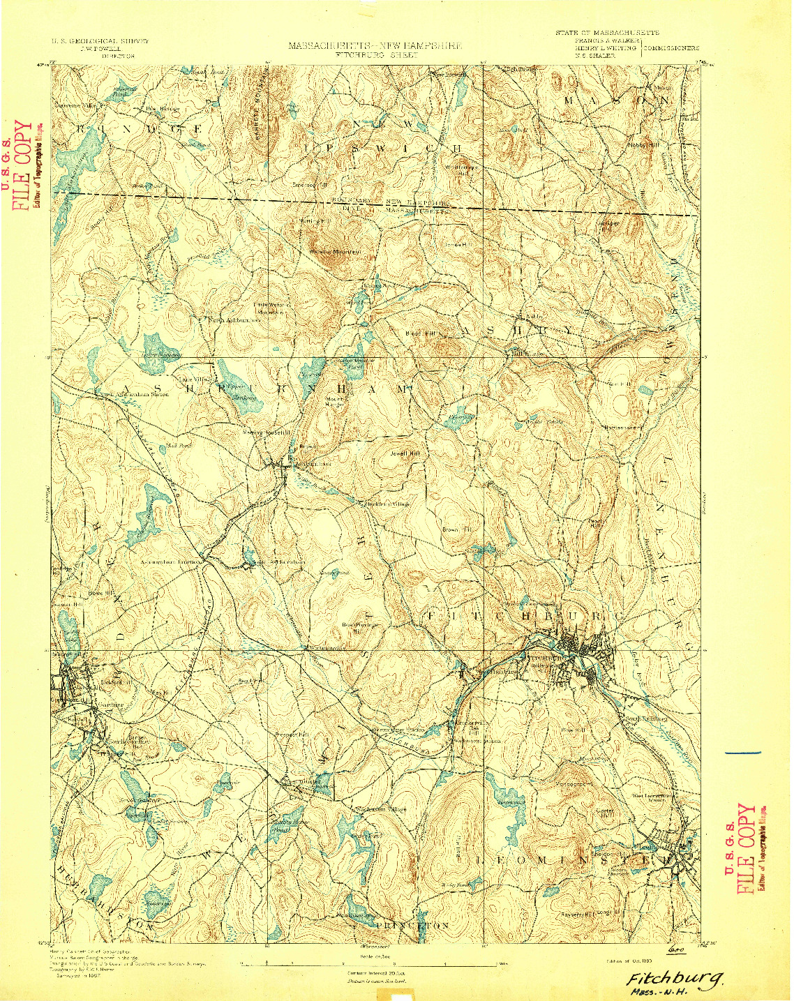 USGS 1:62500-SCALE QUADRANGLE FOR FITCHBURG, MA 1893