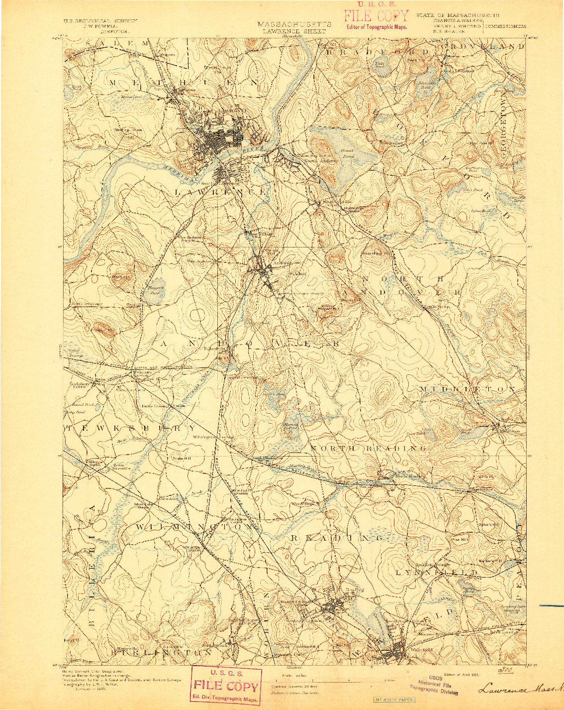 USGS 1:62500-SCALE QUADRANGLE FOR LAWRENCE, MA 1893