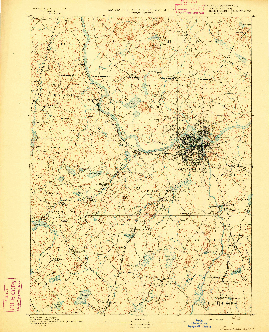 USGS 1:62500-SCALE QUADRANGLE FOR LOWELL, MA 1893