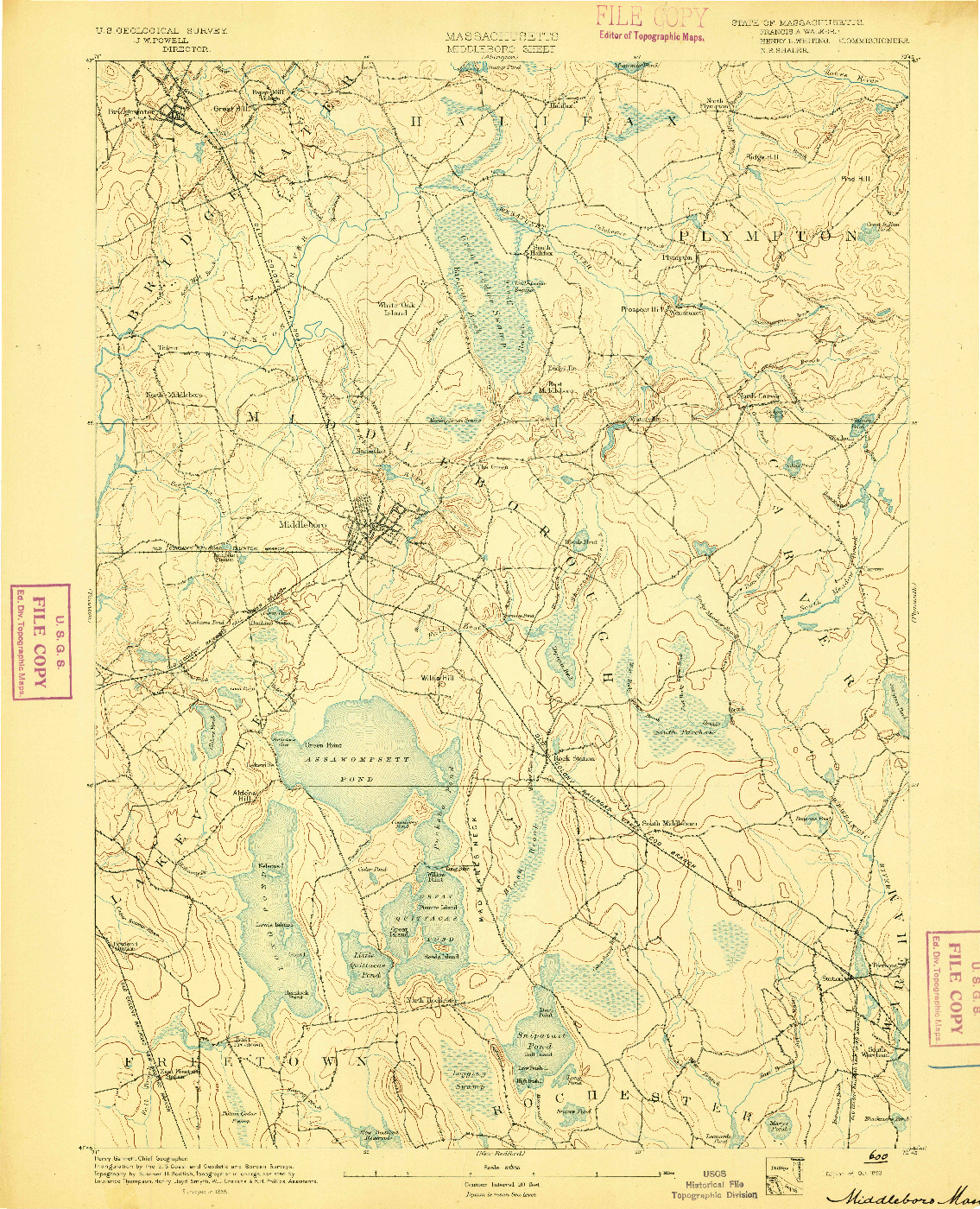 USGS 1:62500-SCALE QUADRANGLE FOR MIDDLEBORO, MA 1893