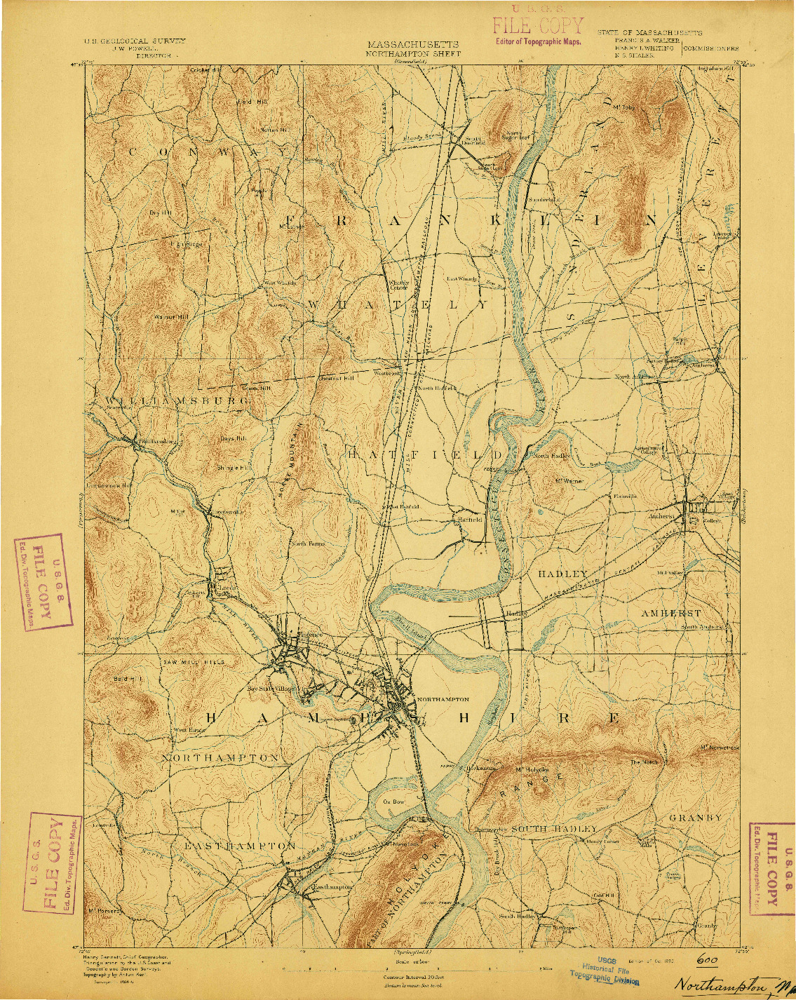 USGS 1:62500-SCALE QUADRANGLE FOR NORTHAMPTON, MA 1893