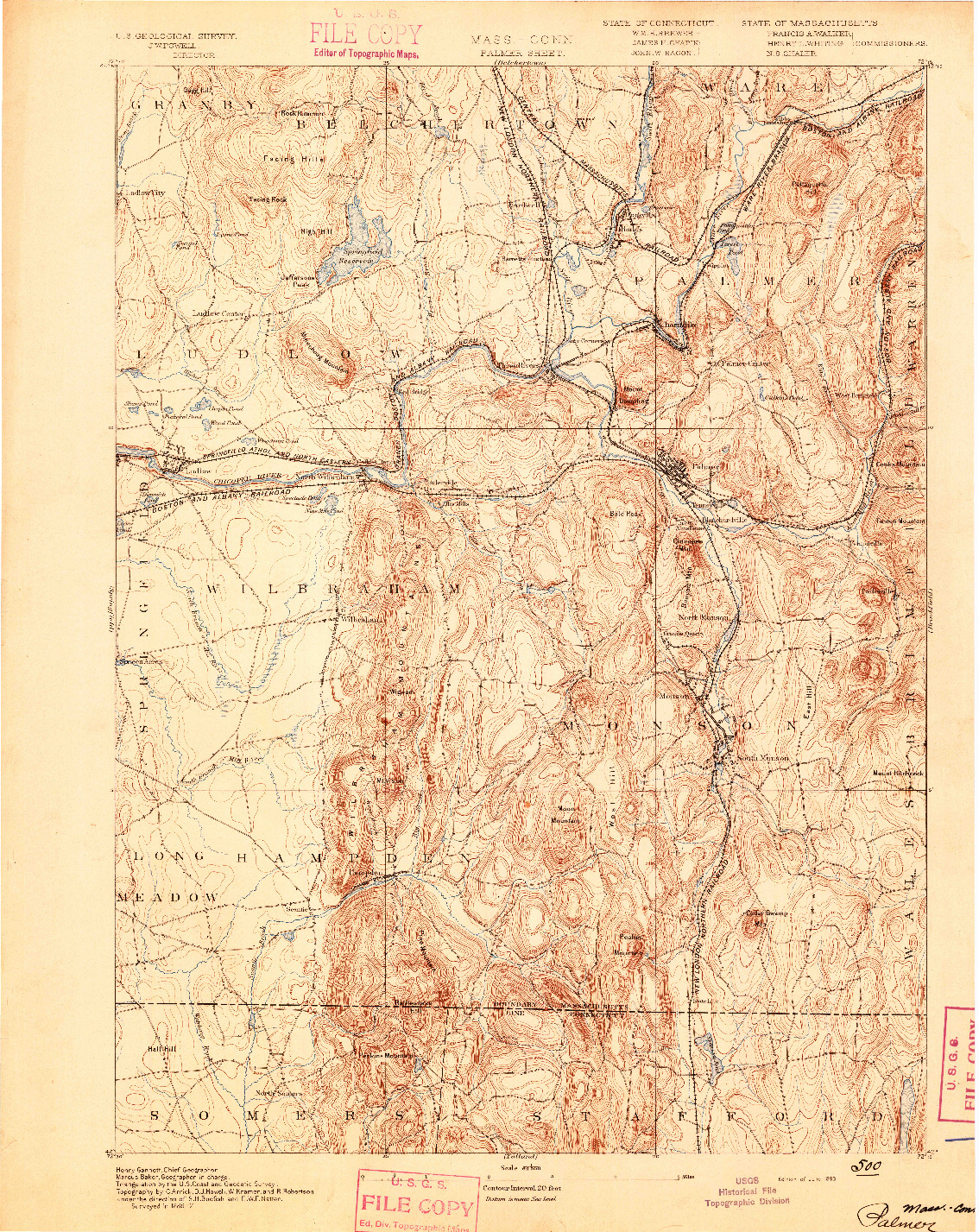 USGS 1:62500-SCALE QUADRANGLE FOR PALMER, MA 1893