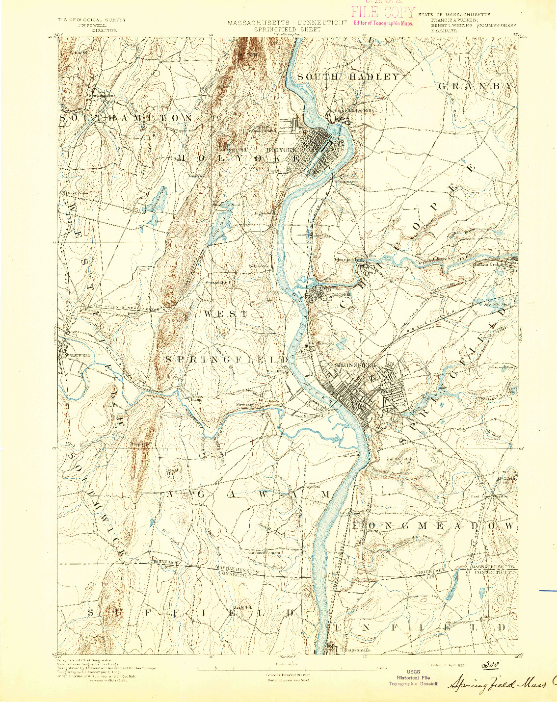USGS 1:62500-SCALE QUADRANGLE FOR SPRINGFIELD, MA 1893