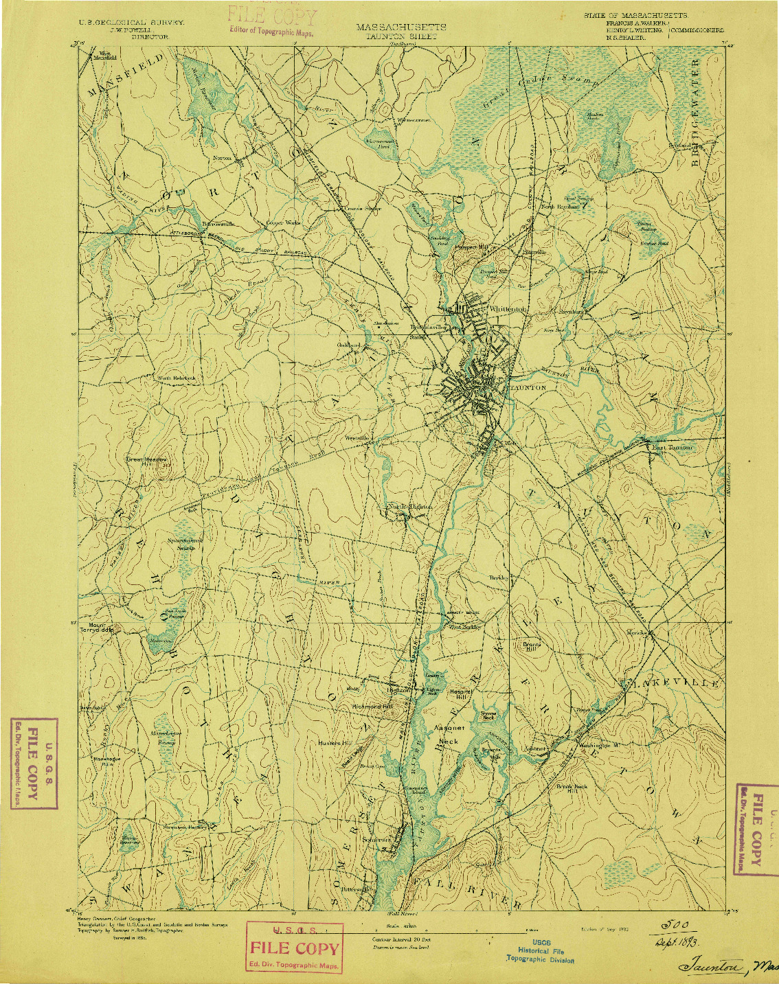 USGS 1:62500-SCALE QUADRANGLE FOR TAUNTON, MA 1893