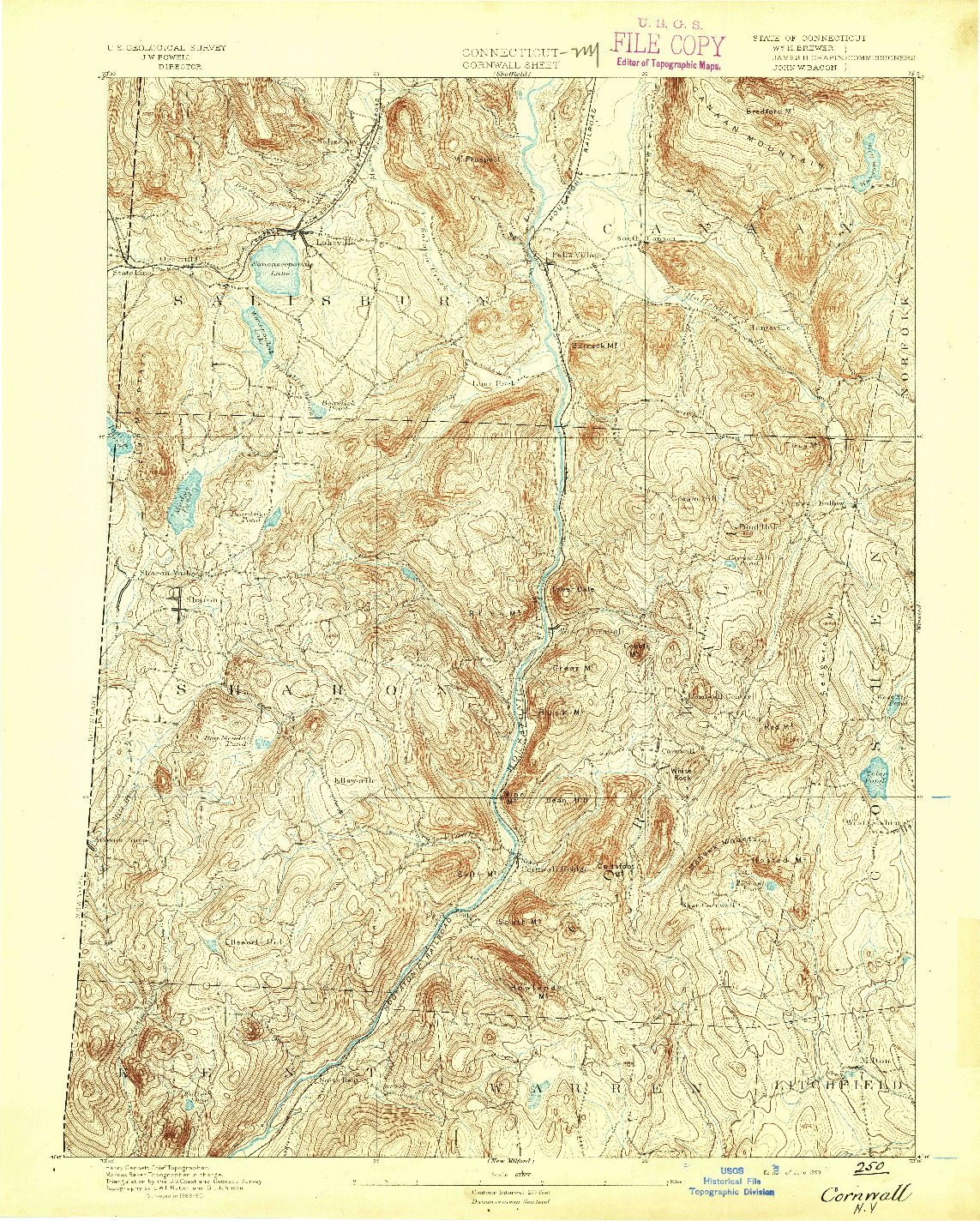 USGS 1:62500-SCALE QUADRANGLE FOR CORNWALL, CT 1893