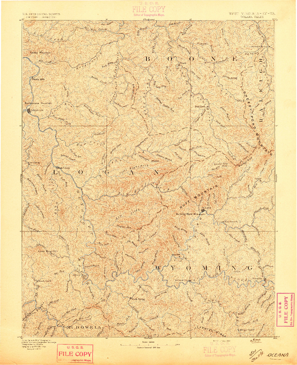 USGS 1:125000-SCALE QUADRANGLE FOR OCEANA, WV 1893