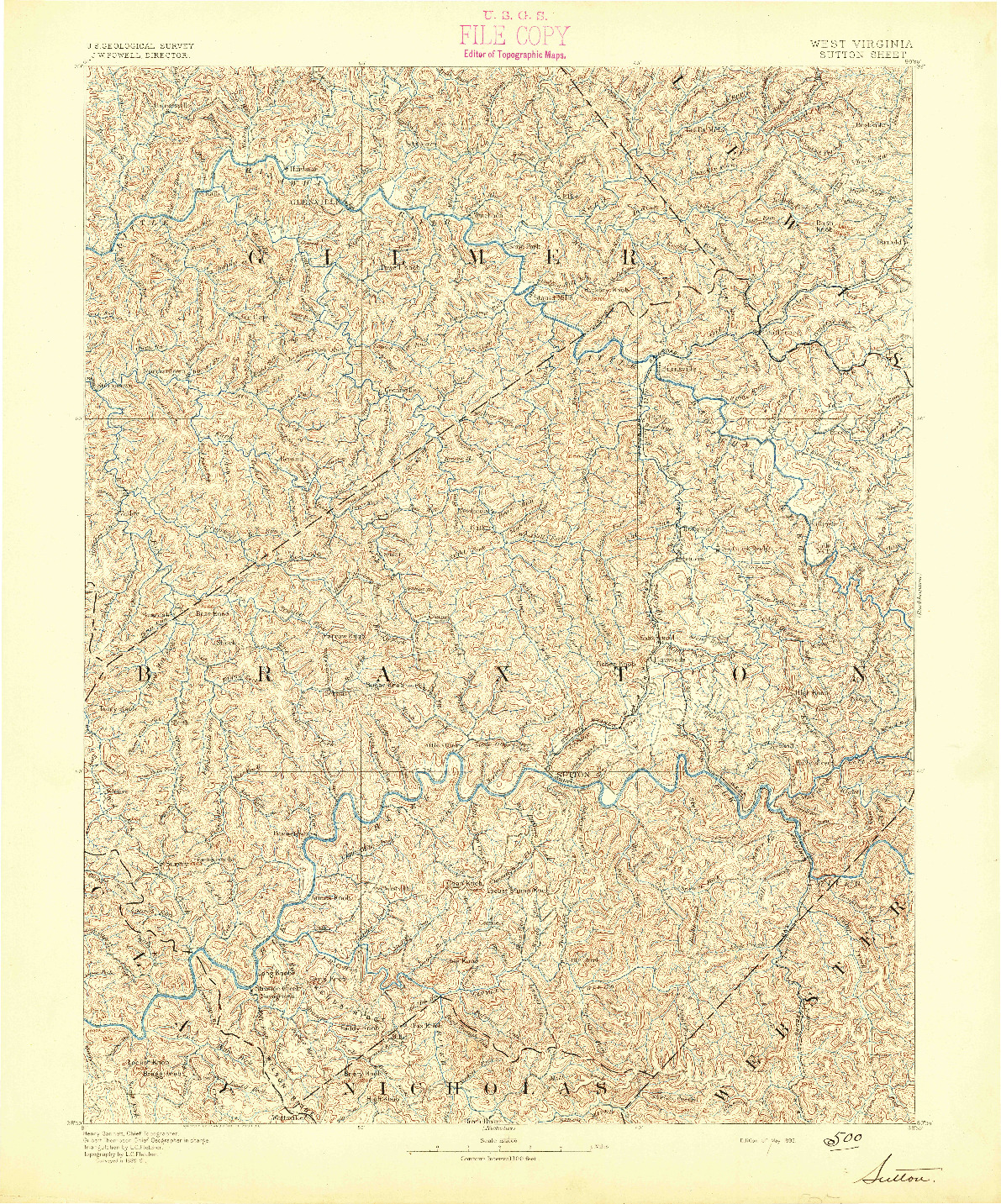 USGS 1:125000-SCALE QUADRANGLE FOR SUTTON, WV 1893