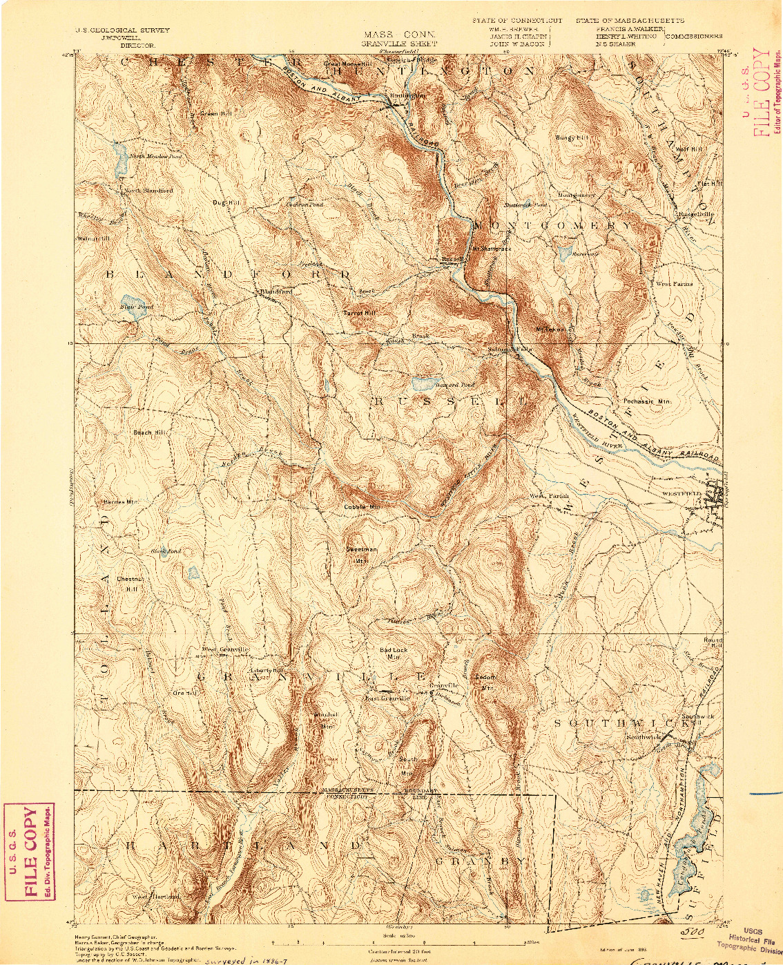 USGS 1:62500-SCALE QUADRANGLE FOR GRANVILLE, MA 1893