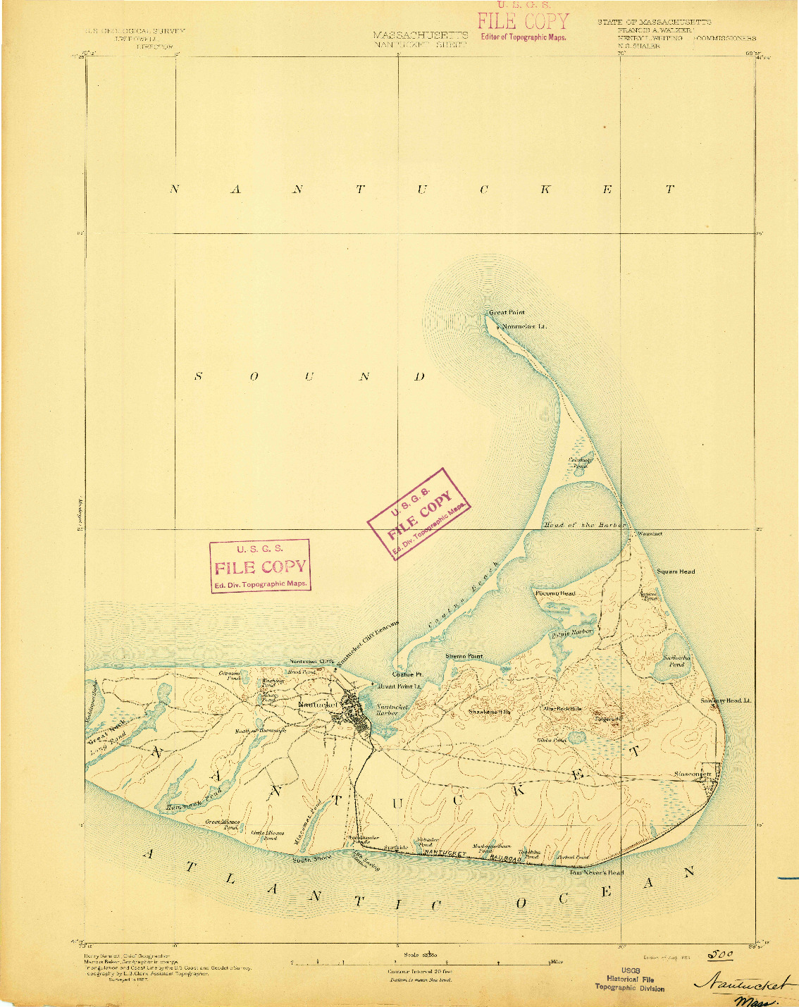 USGS 1:62500-SCALE QUADRANGLE FOR NANTUCKET, MA 1893