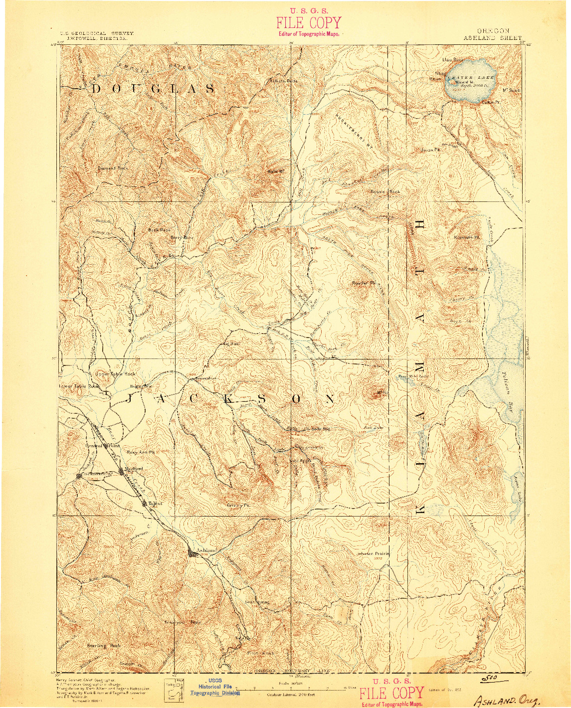 USGS 1:250000-SCALE QUADRANGLE FOR ASHLAND, OR 1893