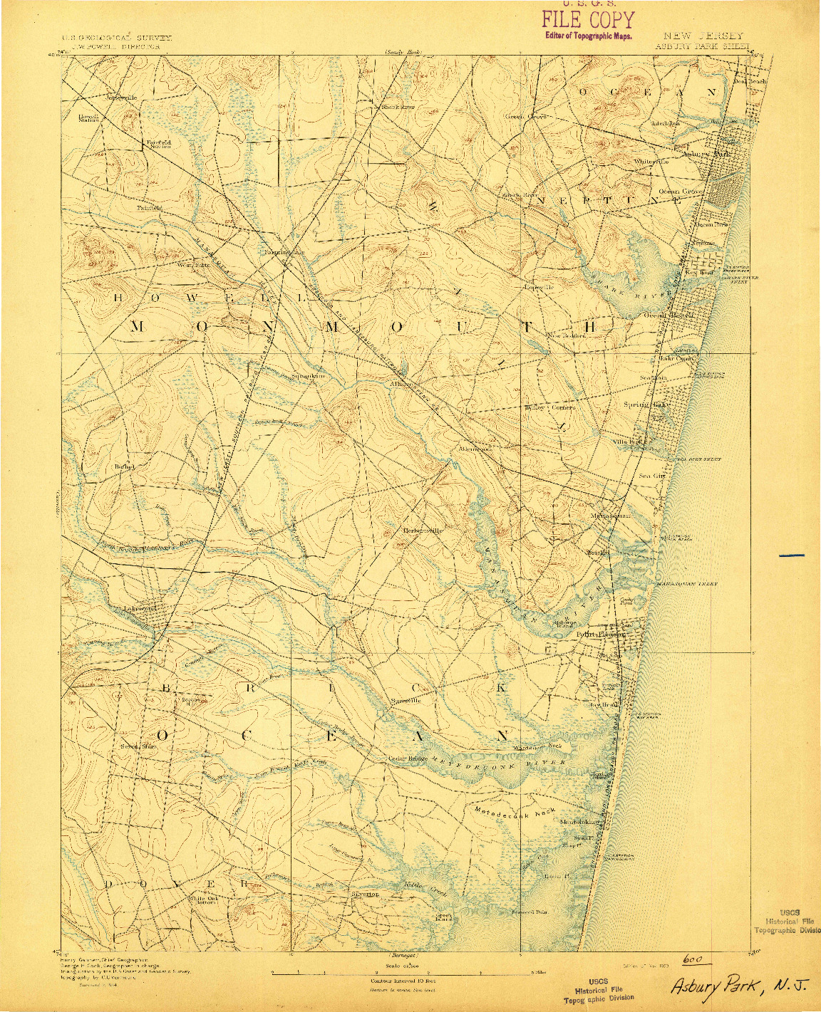 USGS 1:62500-SCALE QUADRANGLE FOR ASBURY PARK, NJ 1893