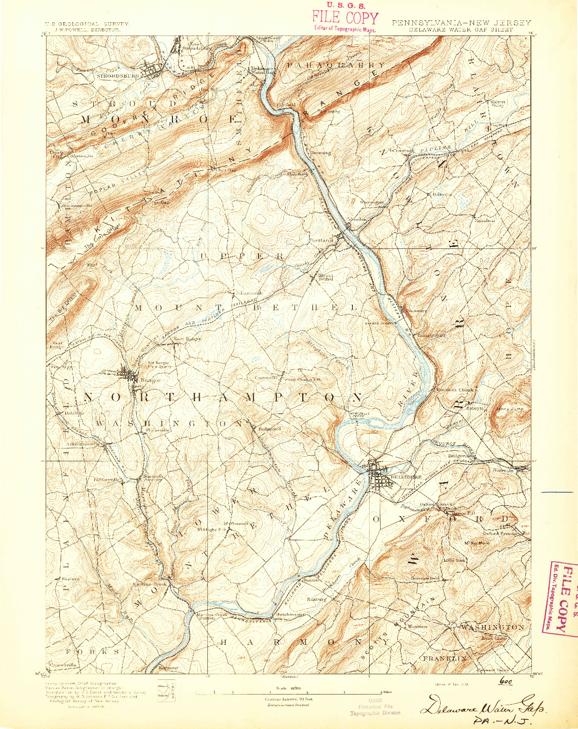 USGS 1:62500-SCALE QUADRANGLE FOR DELAWARE WATER GAP, PA 1893