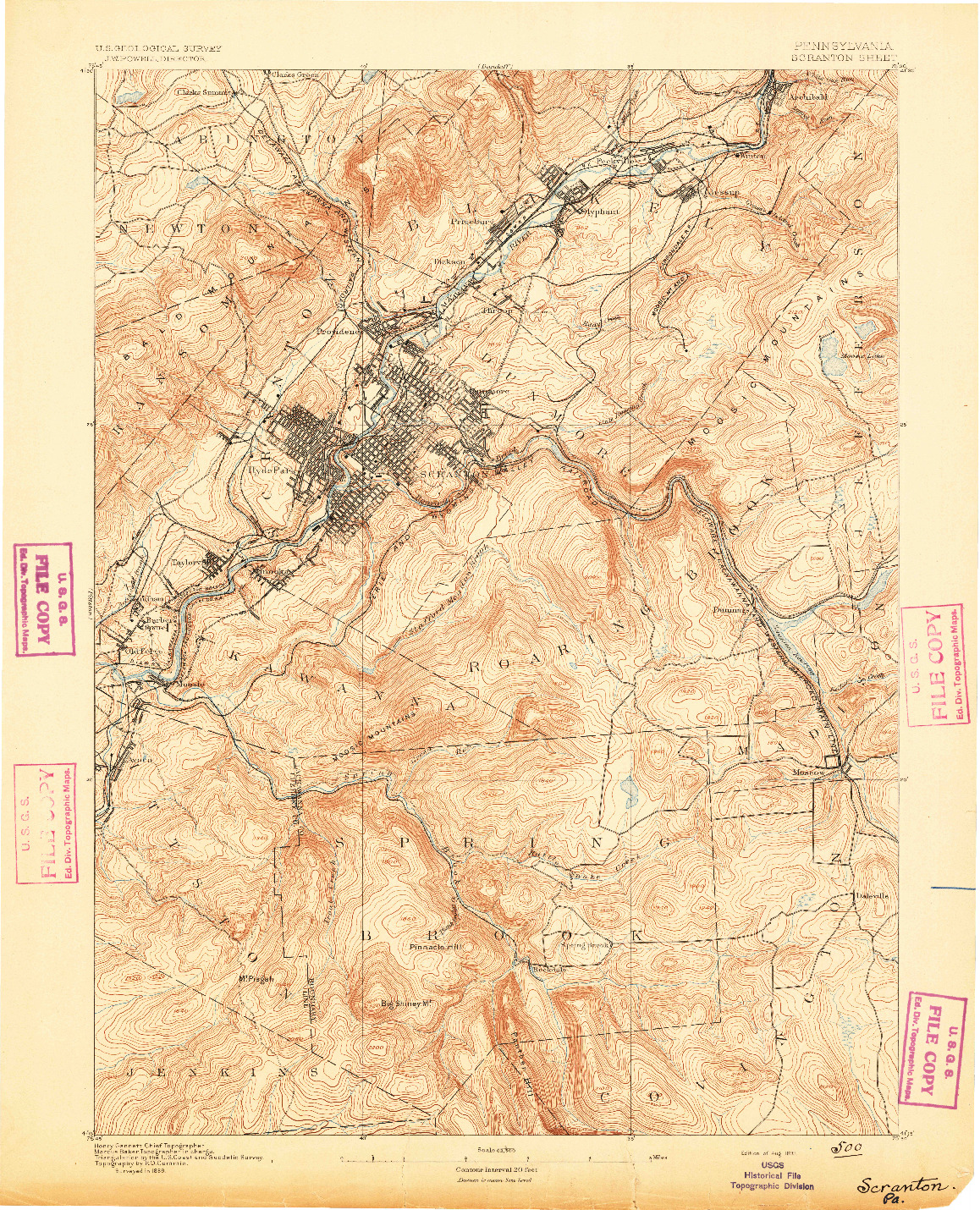 USGS 1:62500-SCALE QUADRANGLE FOR SCRANTON, PA 1893